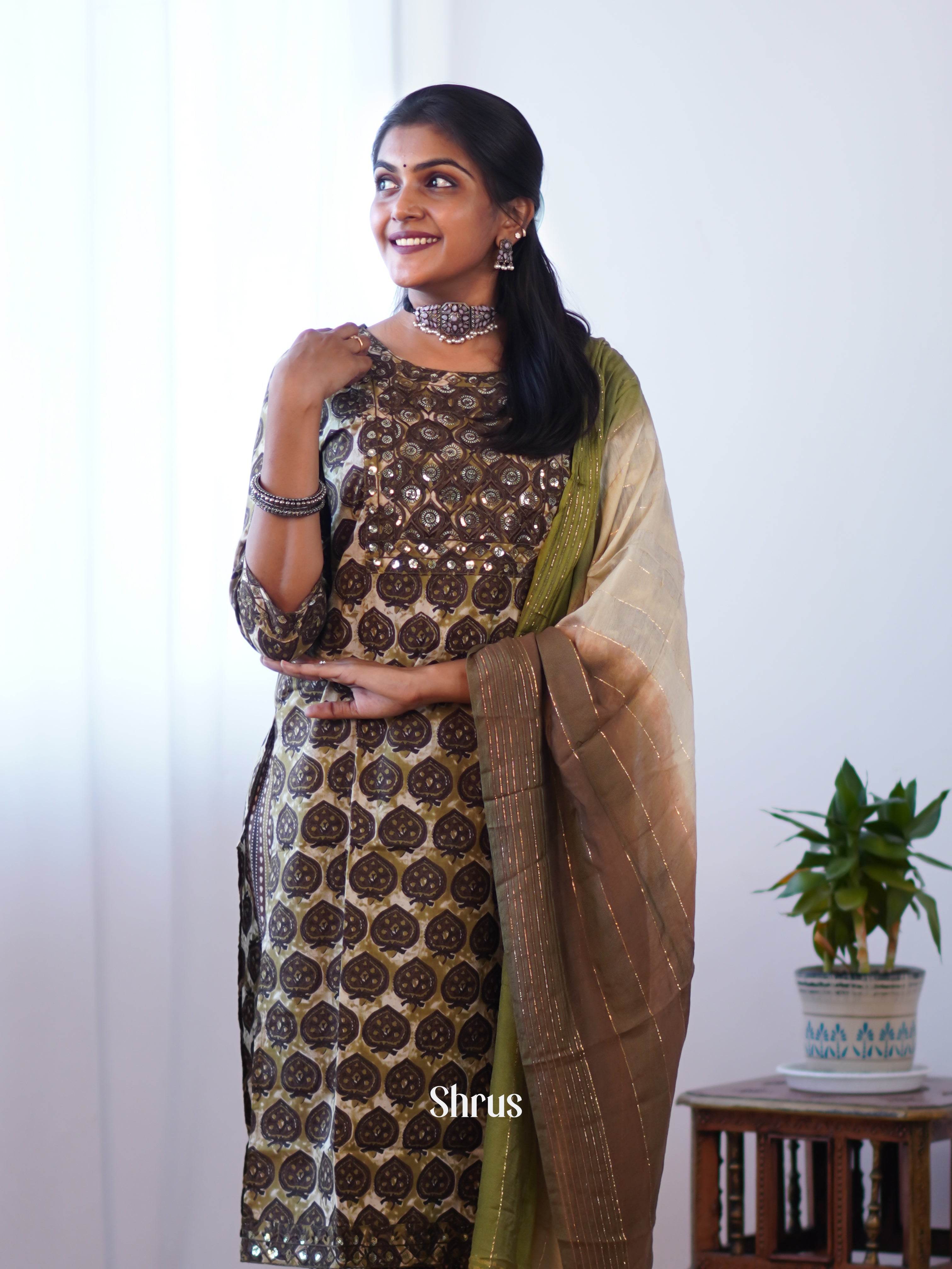 Brown & Cream- 3pc Readymade Suits - Shop on ShrusEternity.com