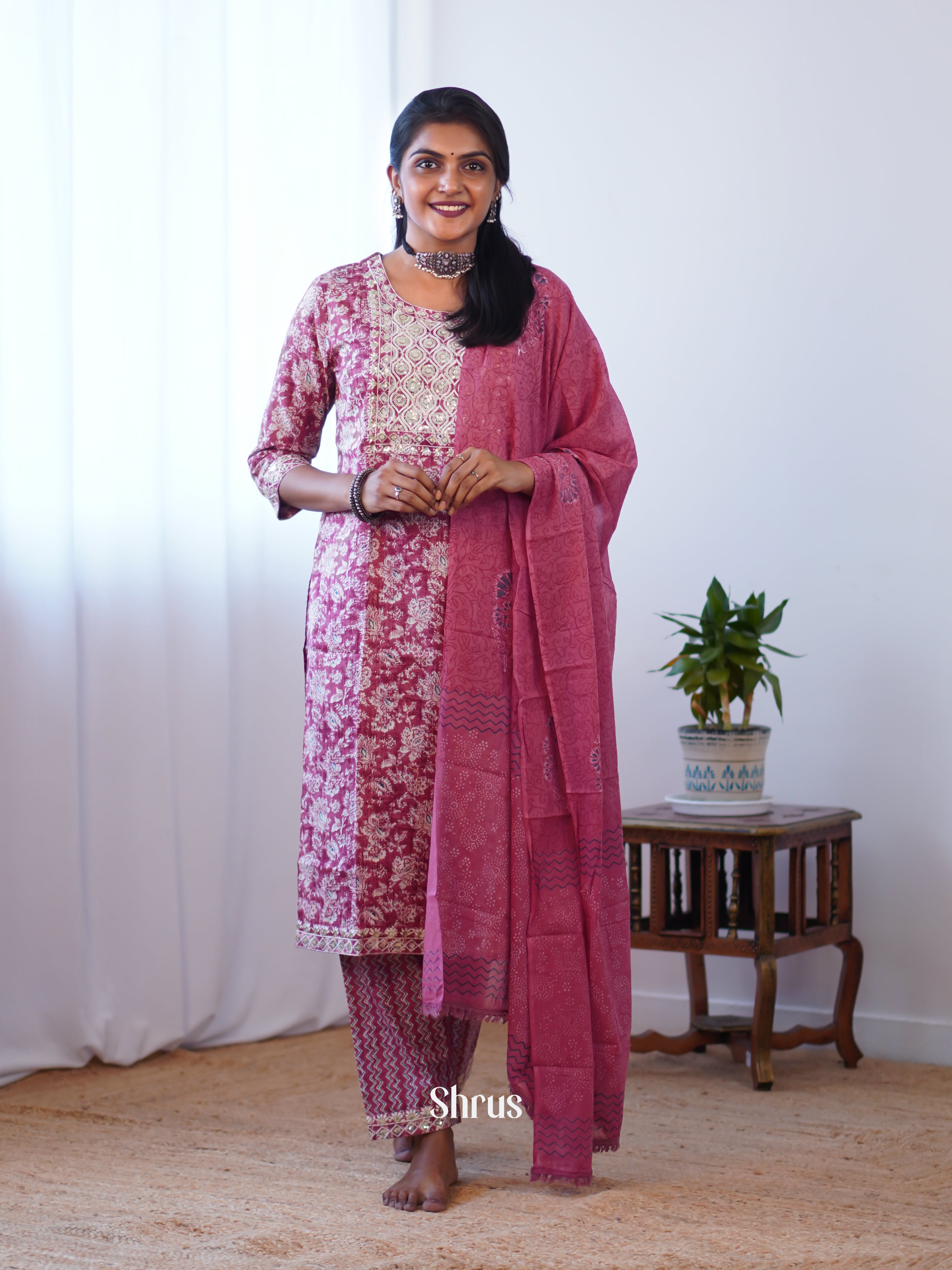 Maroon -3pc printed Readymade Suits - Shop on ShrusEternity.com