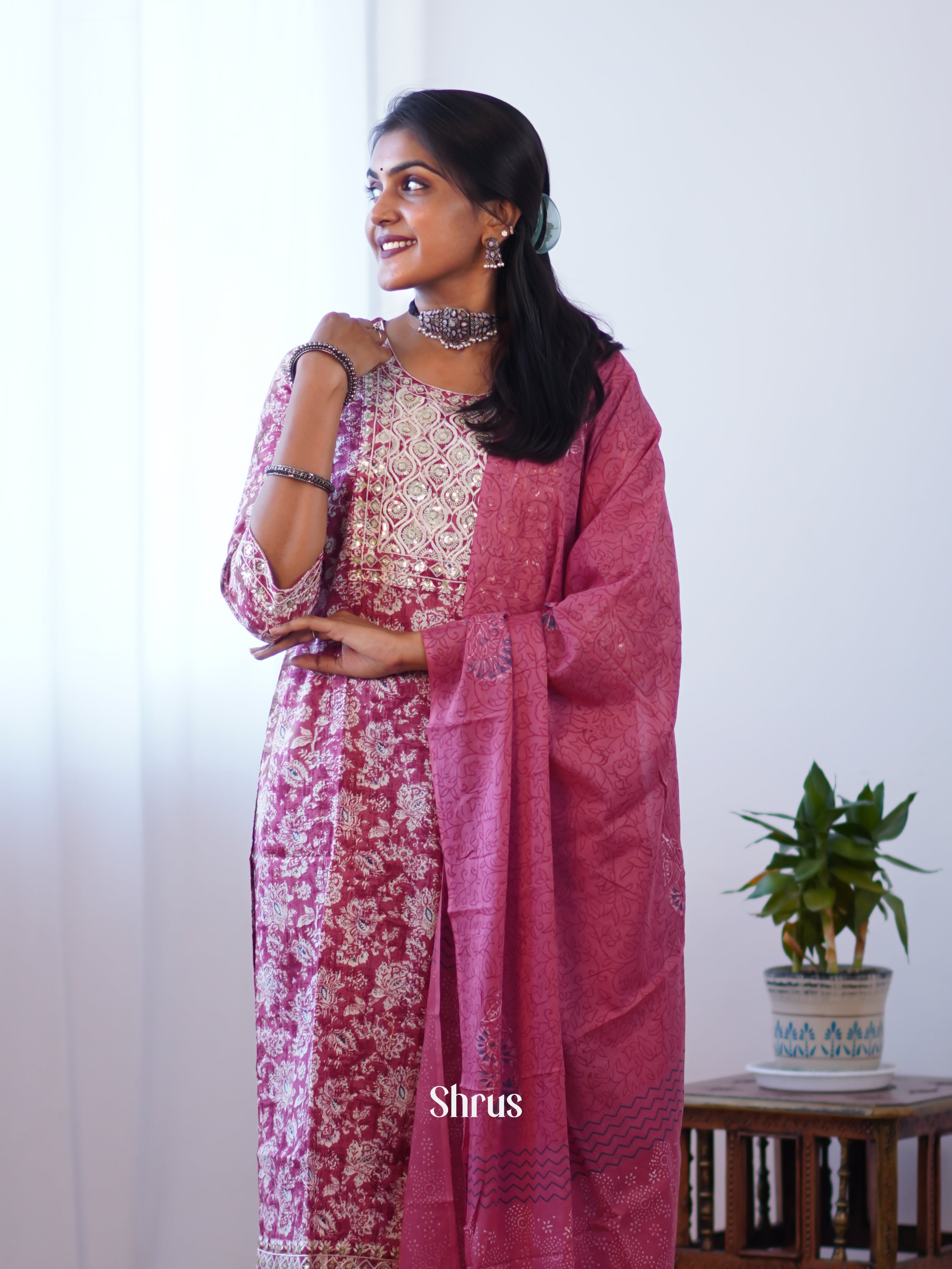 Maroon -3pc printed Readymade Suits - Shop on ShrusEternity.com