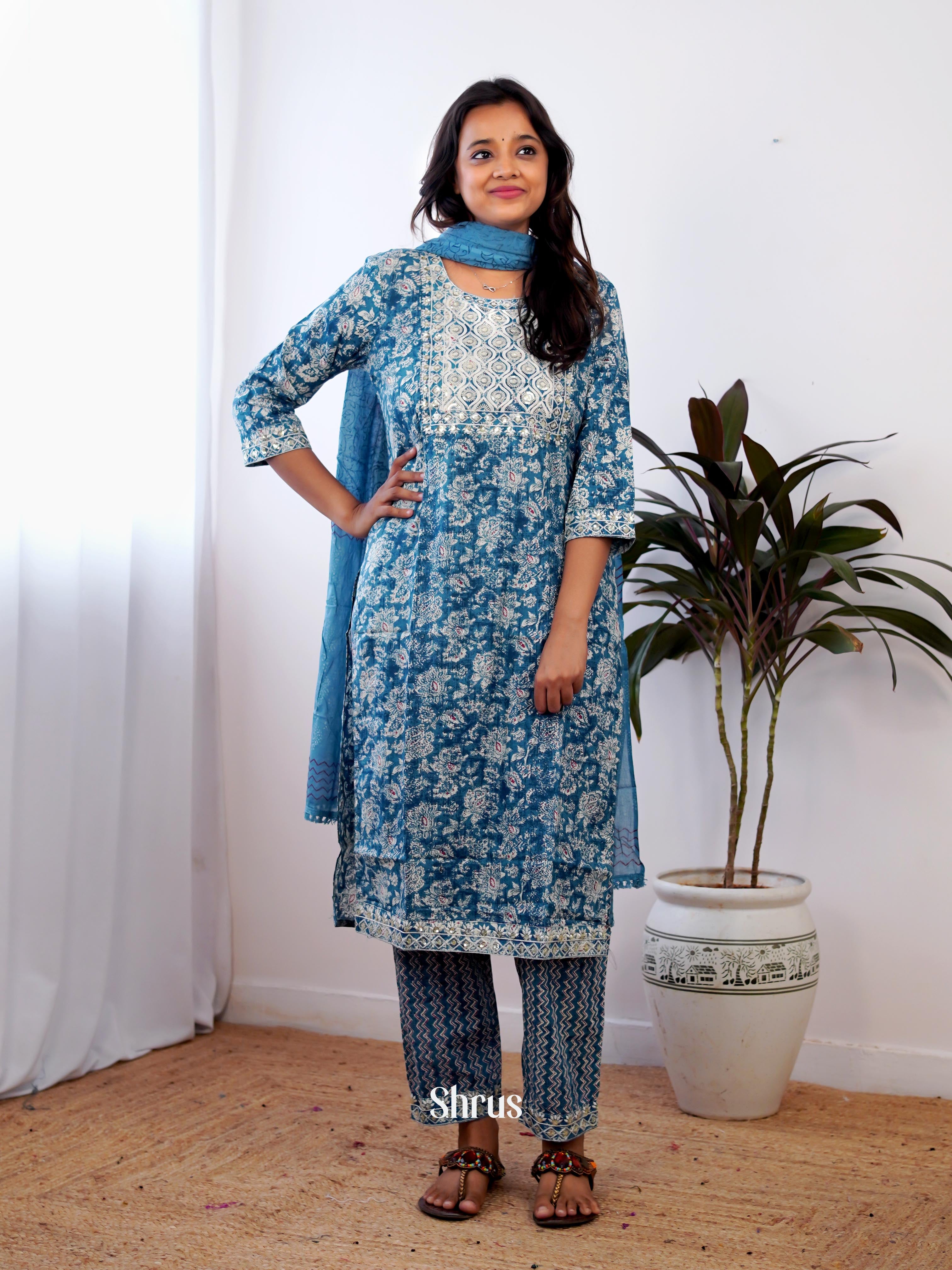 Blue- 3pc Readymade Suits - Shop on ShrusEternity.com