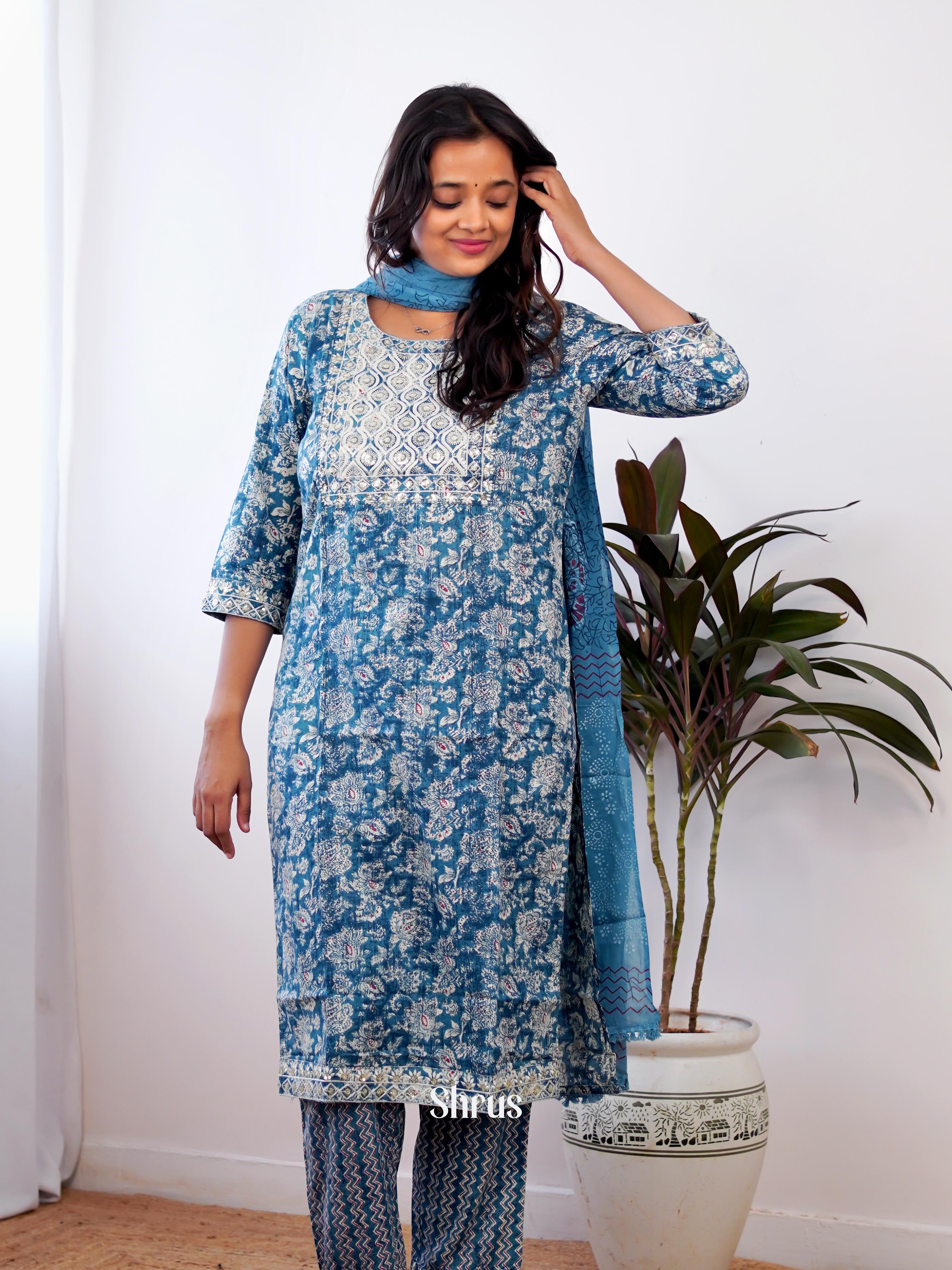 Blue- 3pc Readymade Suits - Shop on ShrusEternity.com