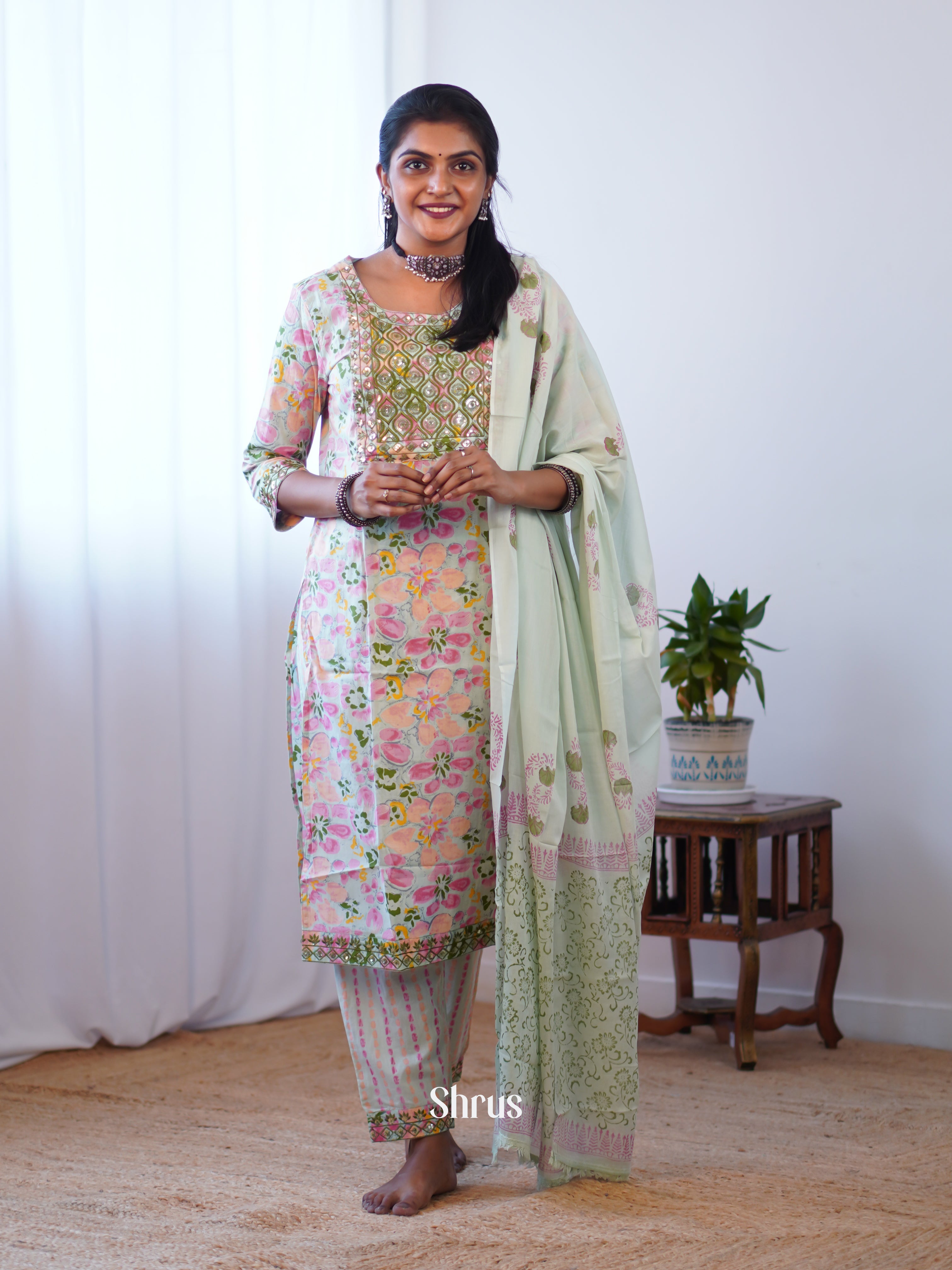Lite Green- Cotton printed 3pc Readymade Suits - Shop on ShrusEternity.com