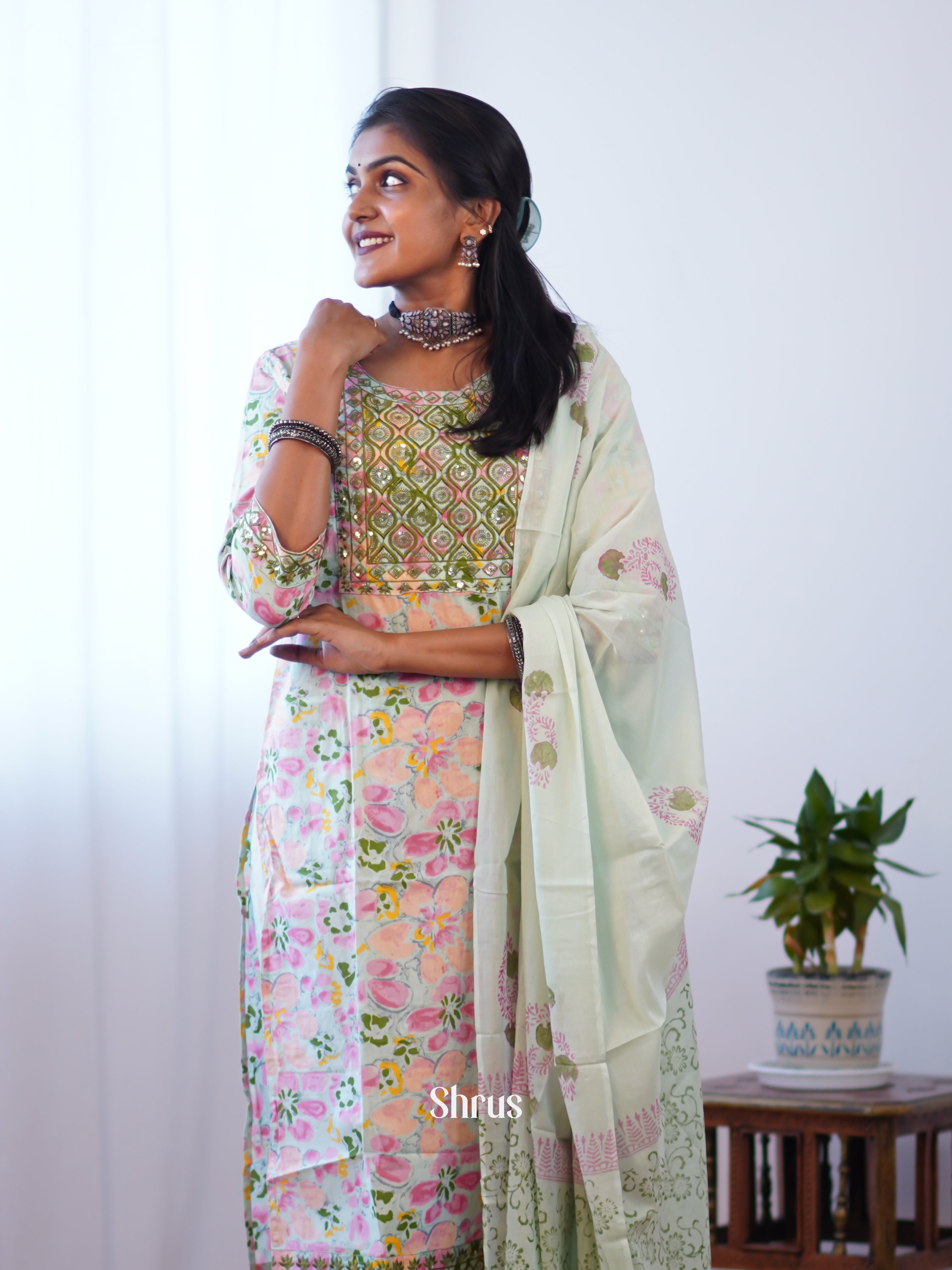 Lite Green- Cotton printed 3pc Readymade Suits - Shop on ShrusEternity.com