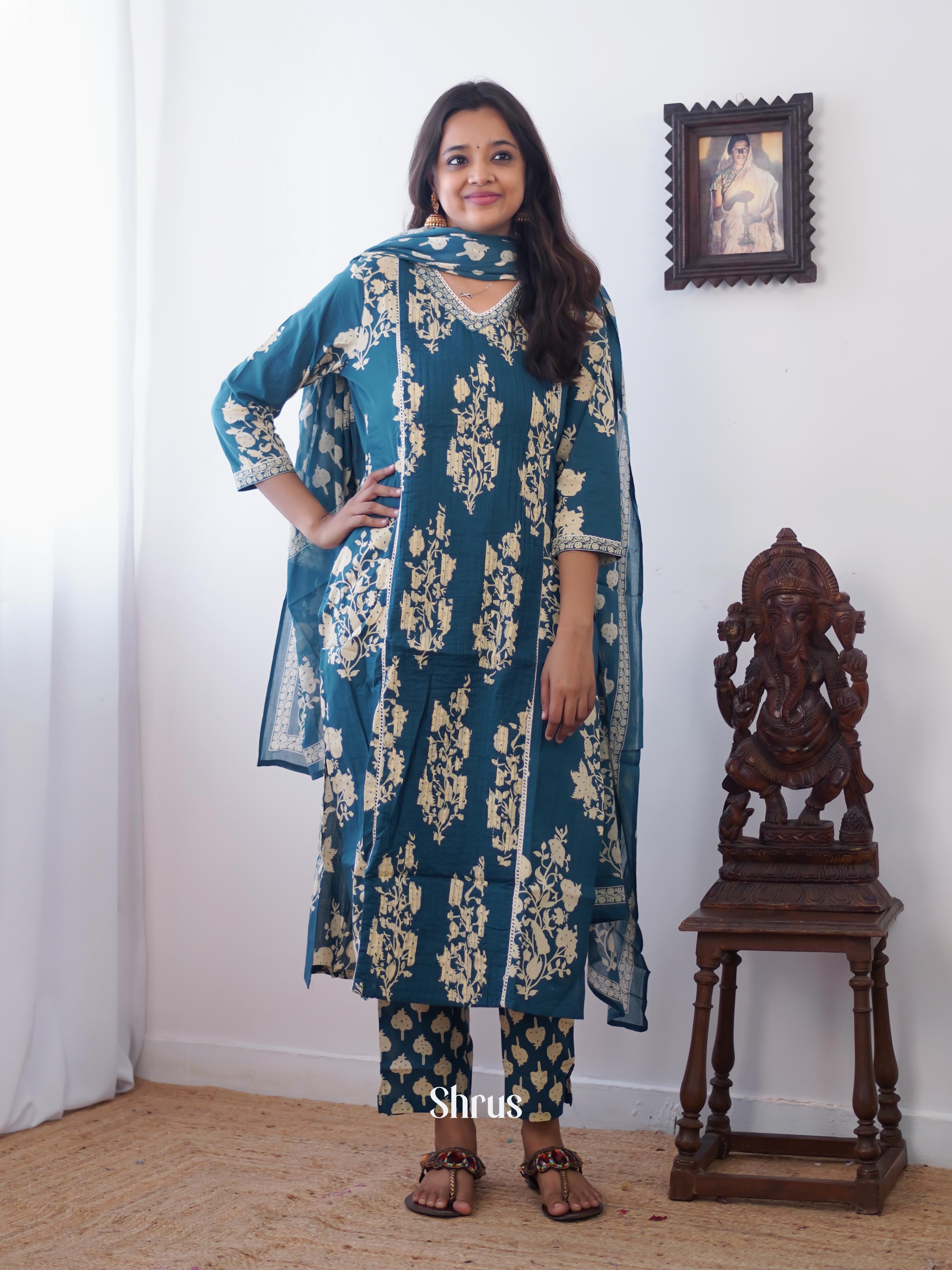 Blue - 3pc Printed Readymade Suits - Shop on ShrusEternity.com