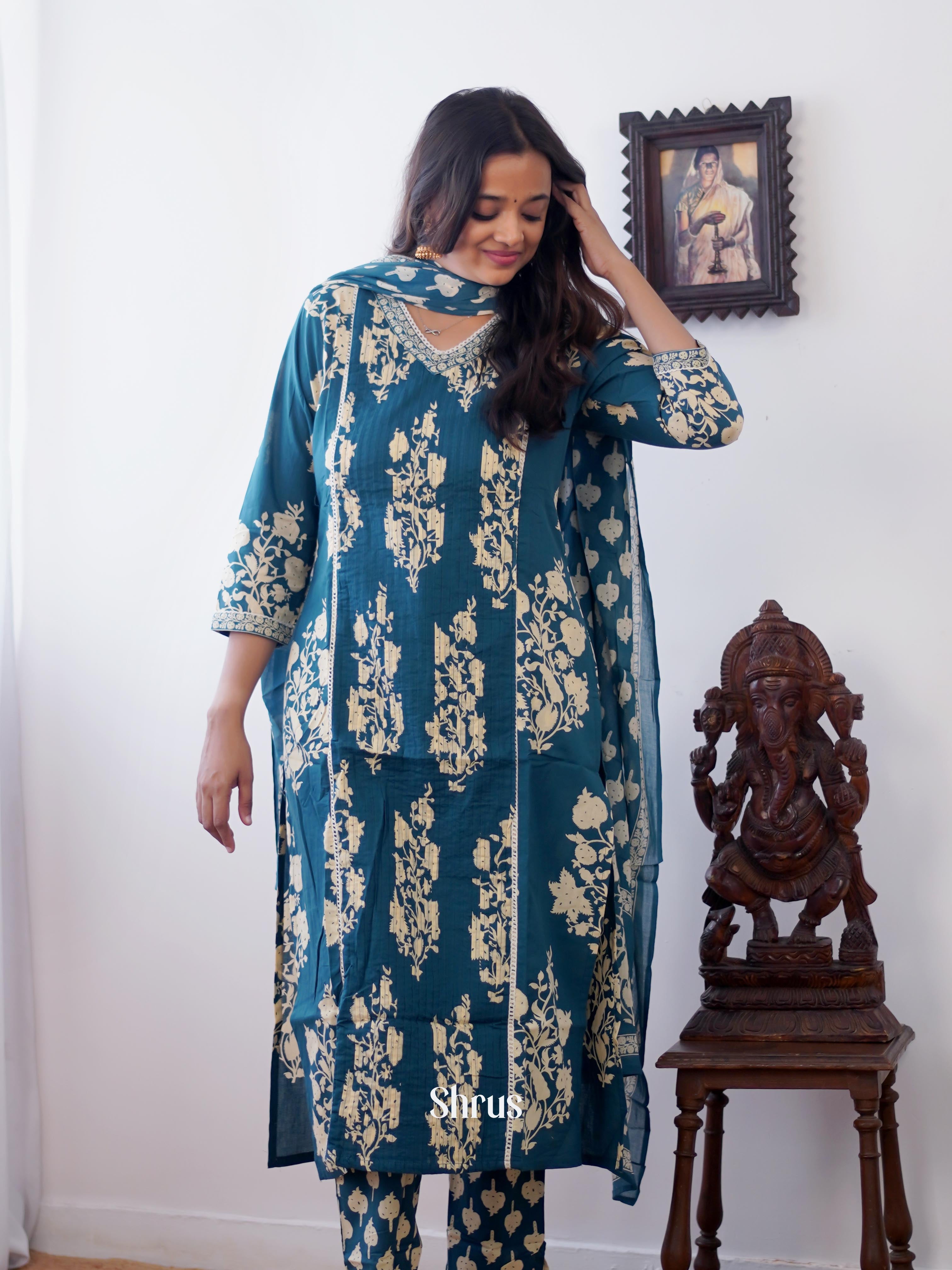 Blue - 3pc Printed Readymade Suits - Shop on ShrusEternity.com