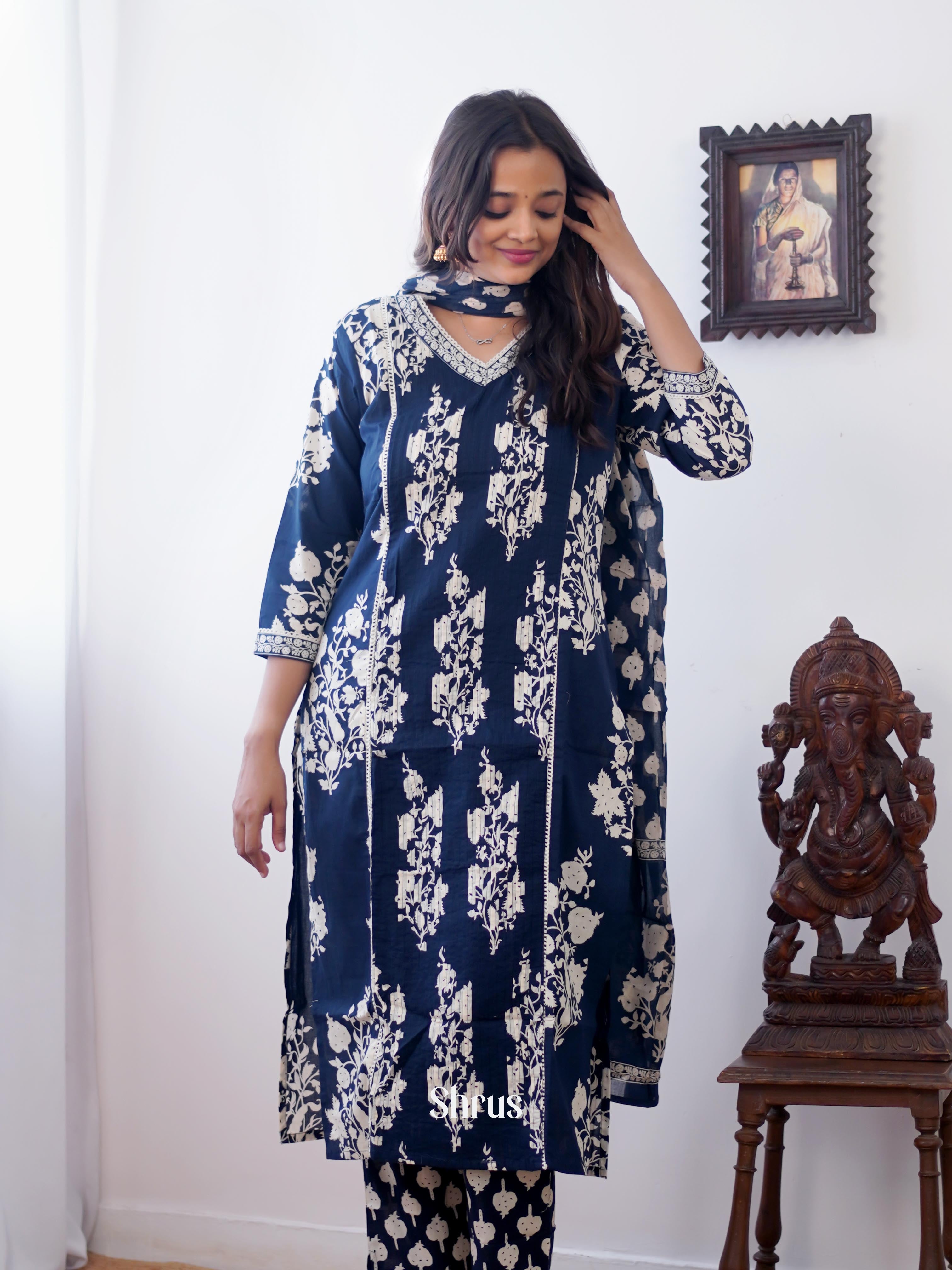 Blue -3pc Floral printed Readymade Suits - Shop on ShrusEternity.com