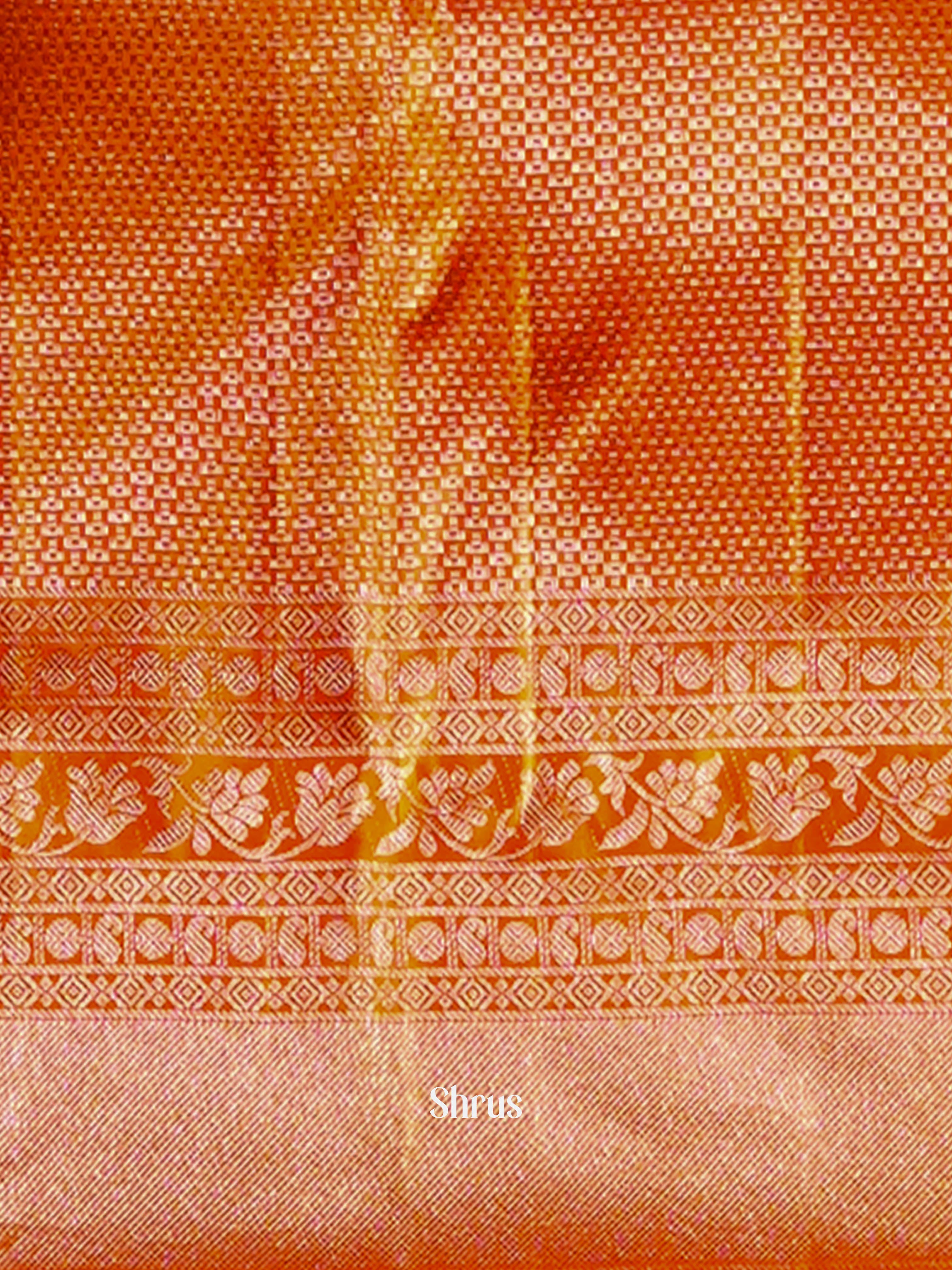 Magnificent Orange Bridal Kanchipuram silk Saree With Zari Woven Brocade Design-3