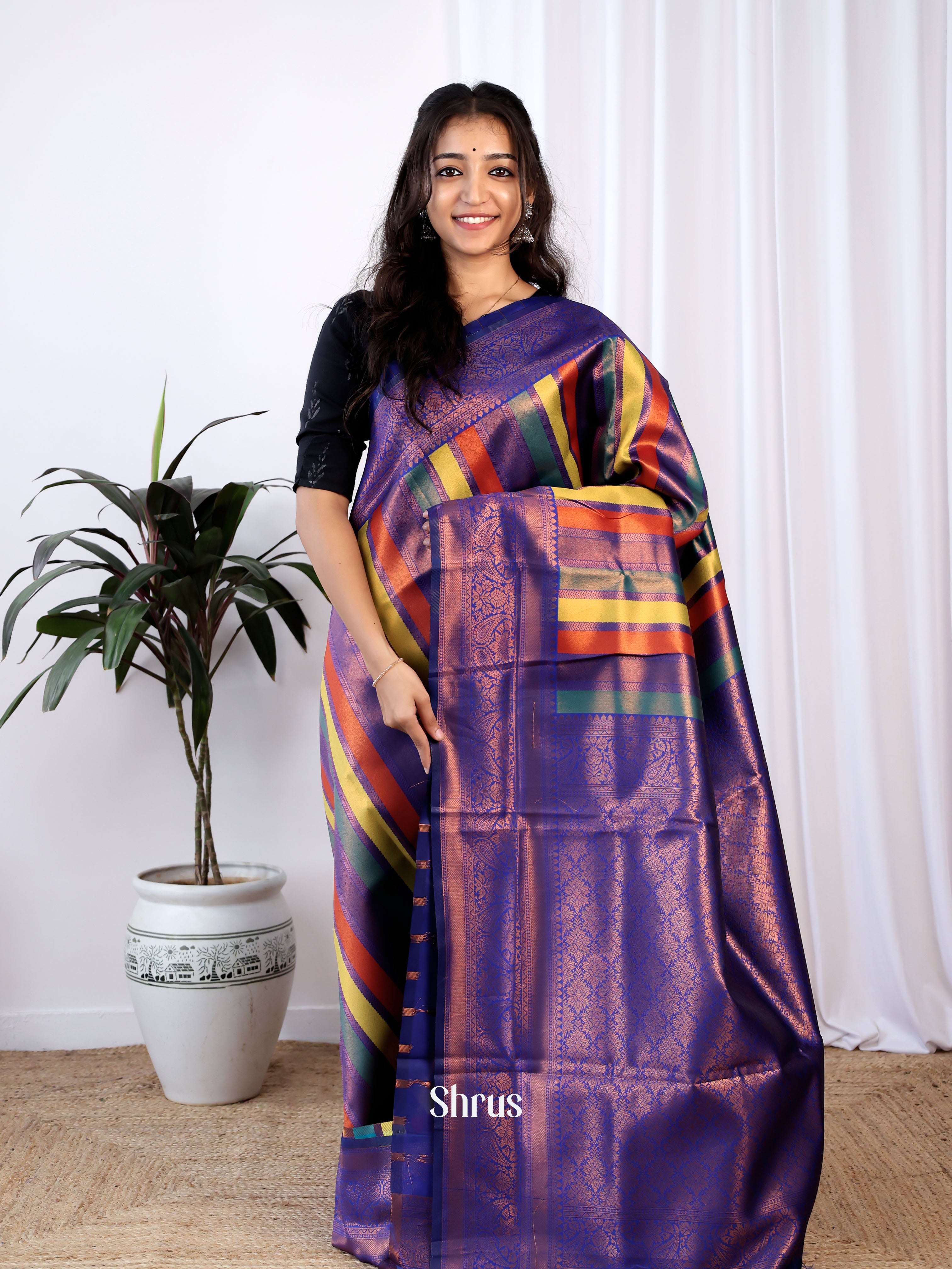 Purple - Semi Kanchipuram Saree - Shop on ShrusEternity.com