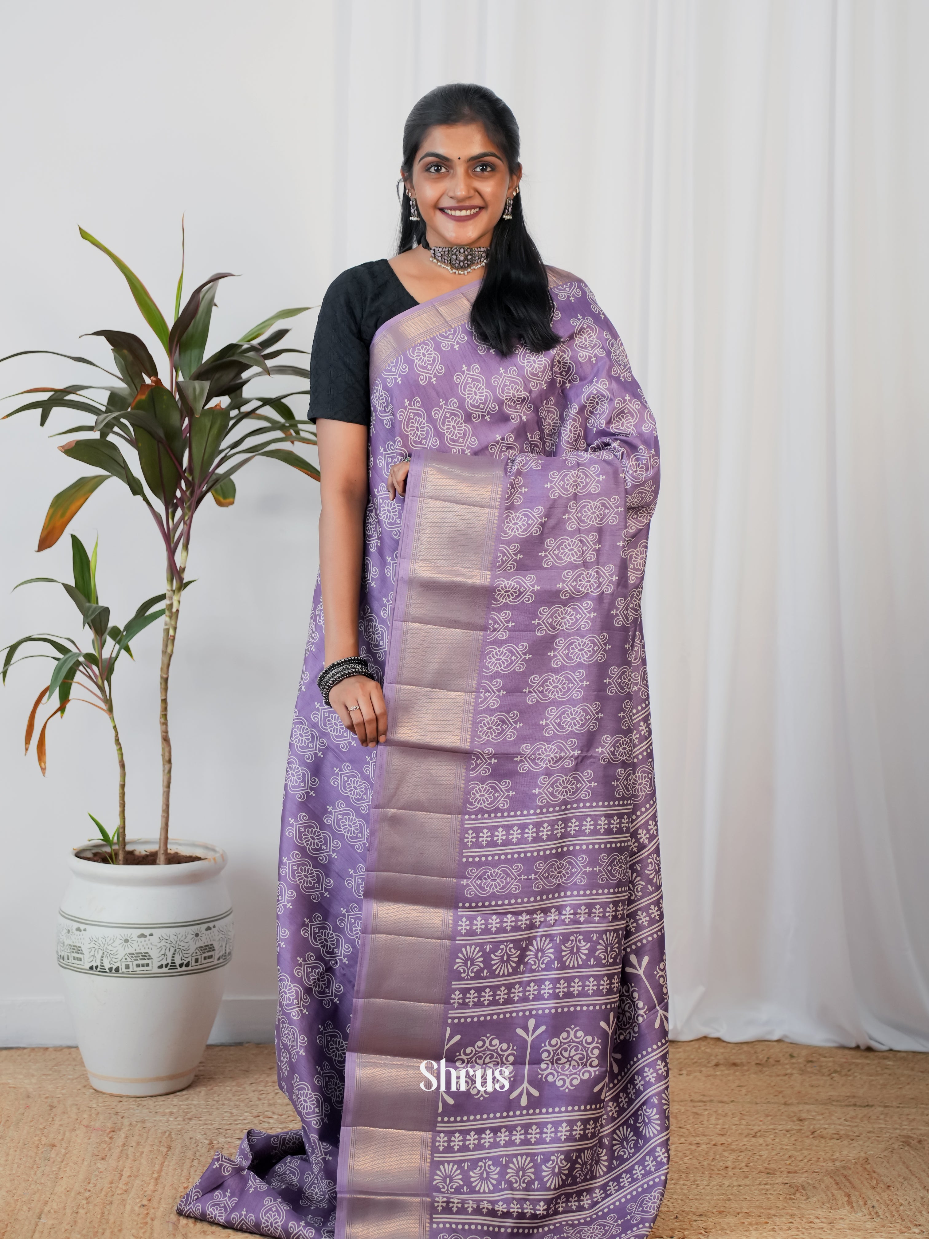 Purple - Semi Crepe Saree - Shop on ShrusEternity.com
