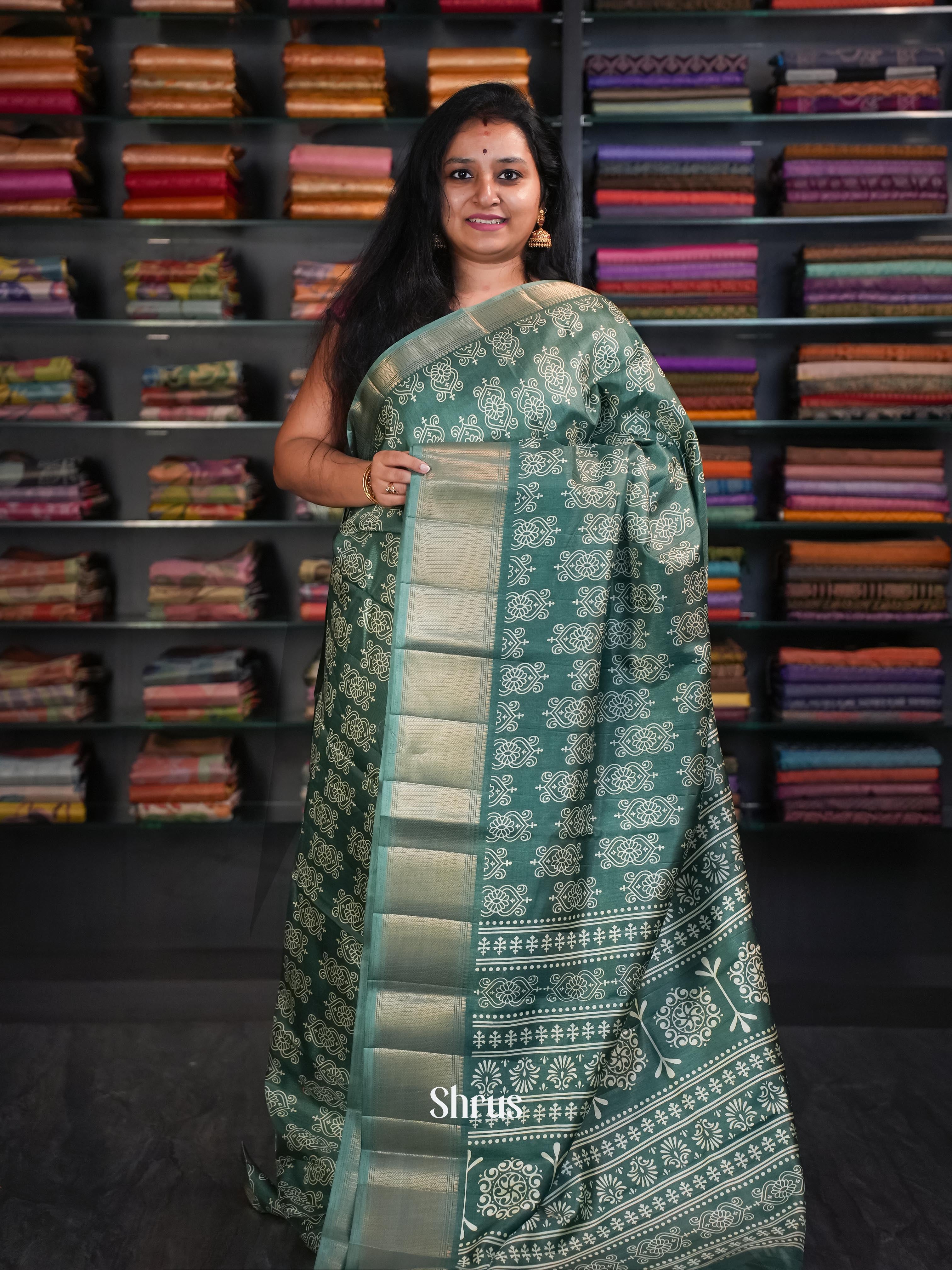 Green - Semi Crepe Saree - Shop on ShrusEternity.com