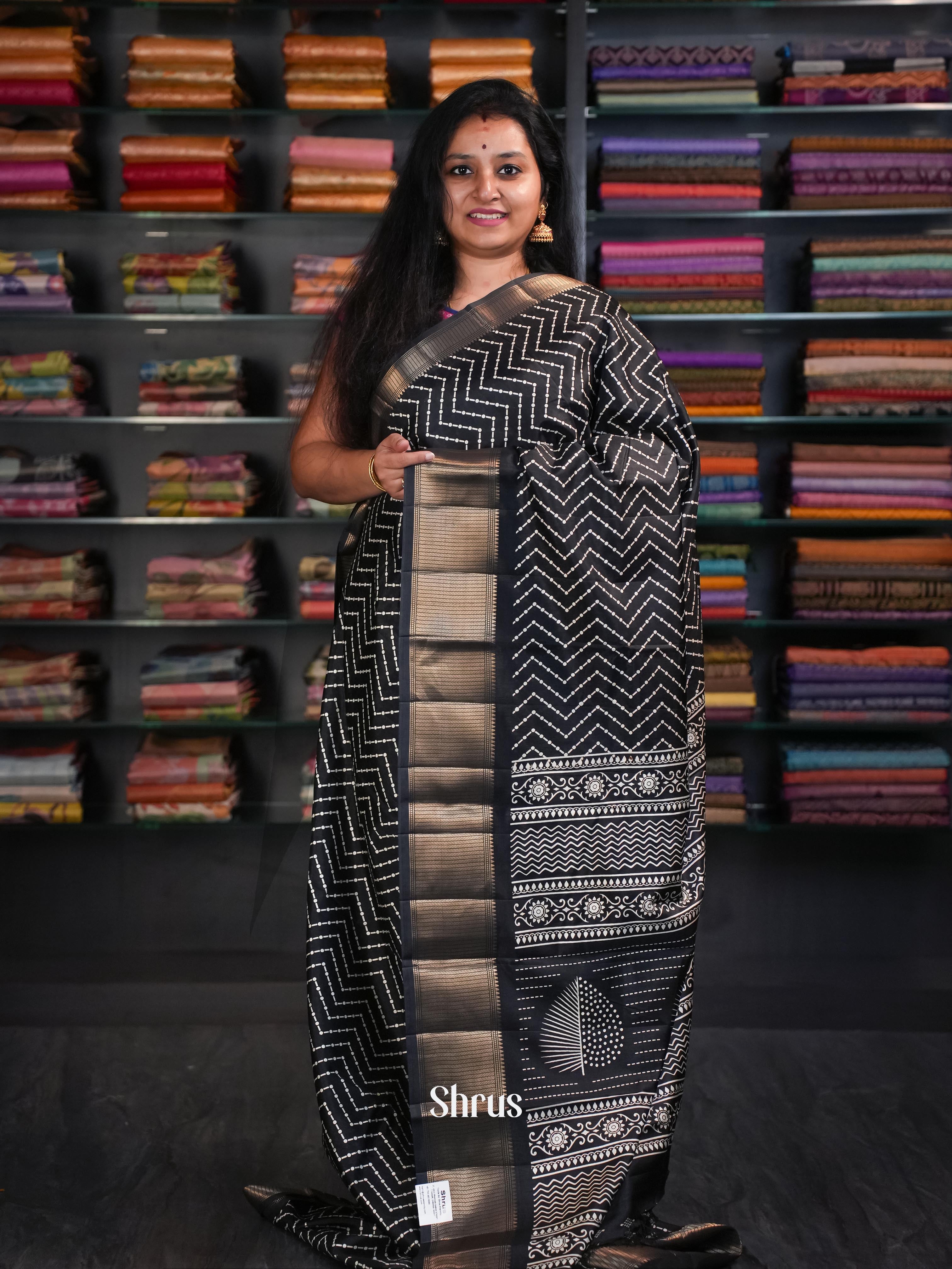 Black - Semi Crepe Saree - Shop on ShrusEternity.com