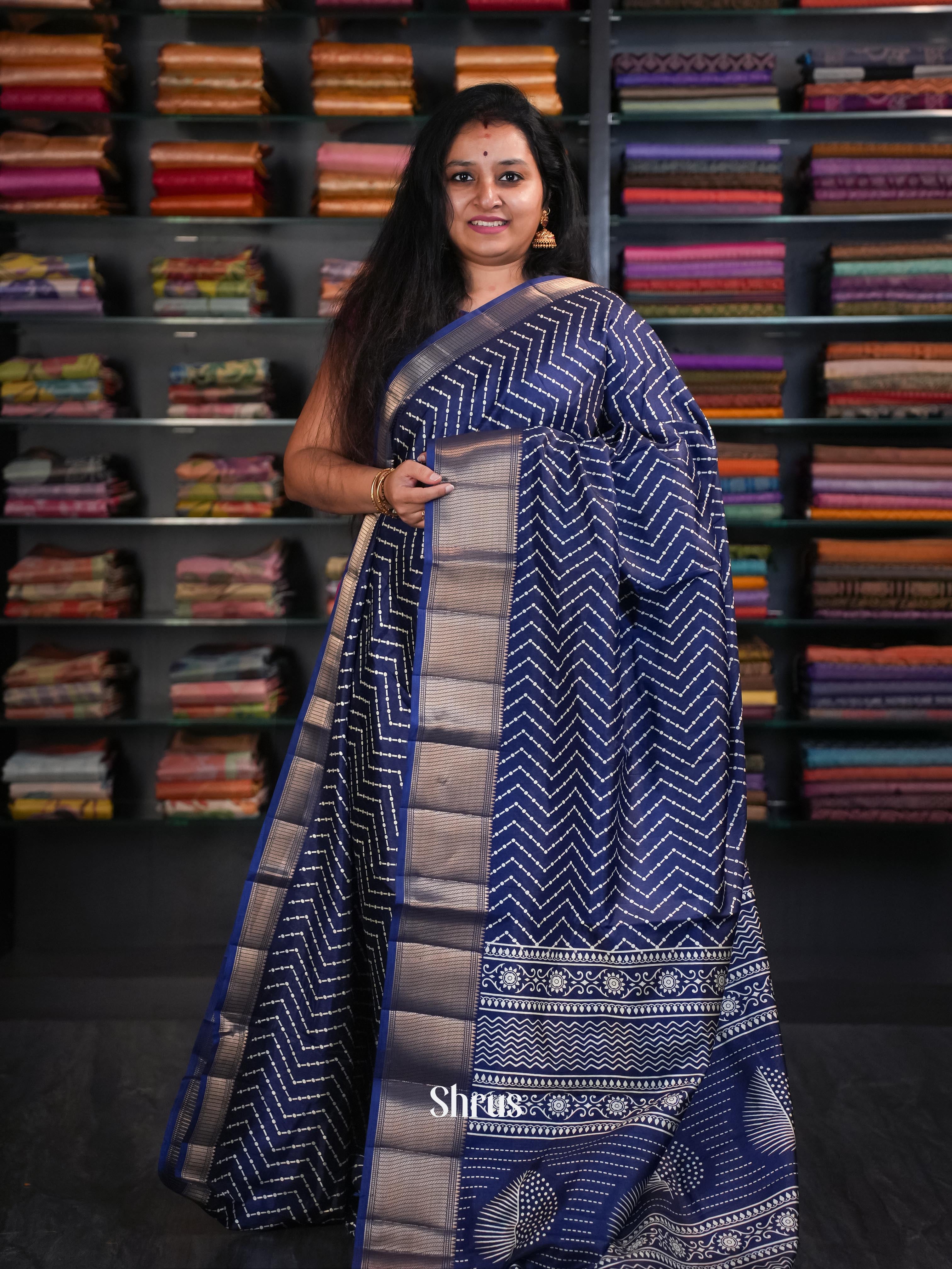 Indigo - Semi Crepe Saree - Shop on ShrusEternity.com