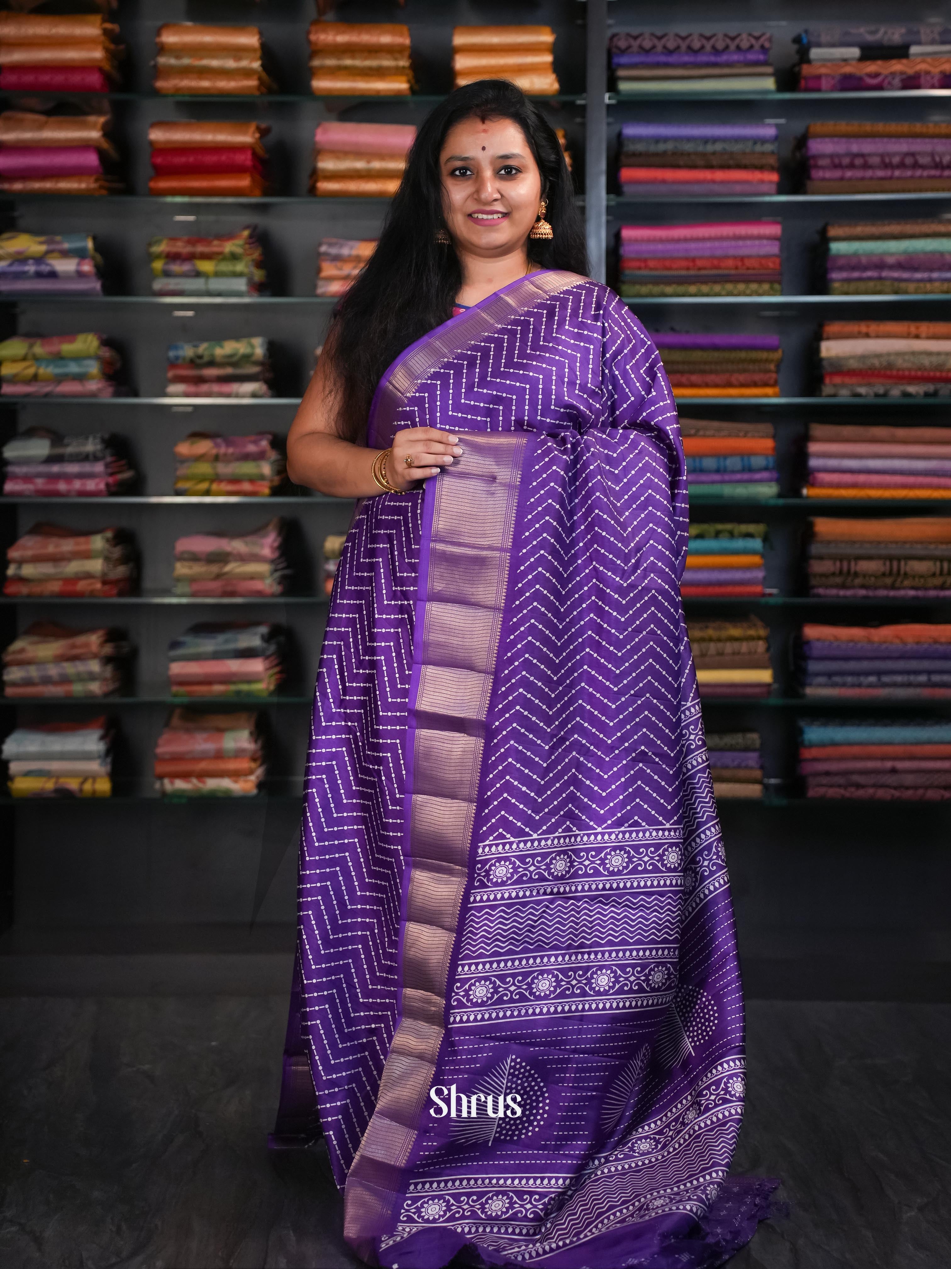 Purple - Semi Crepe Saree - Shop on ShrusEternity.com