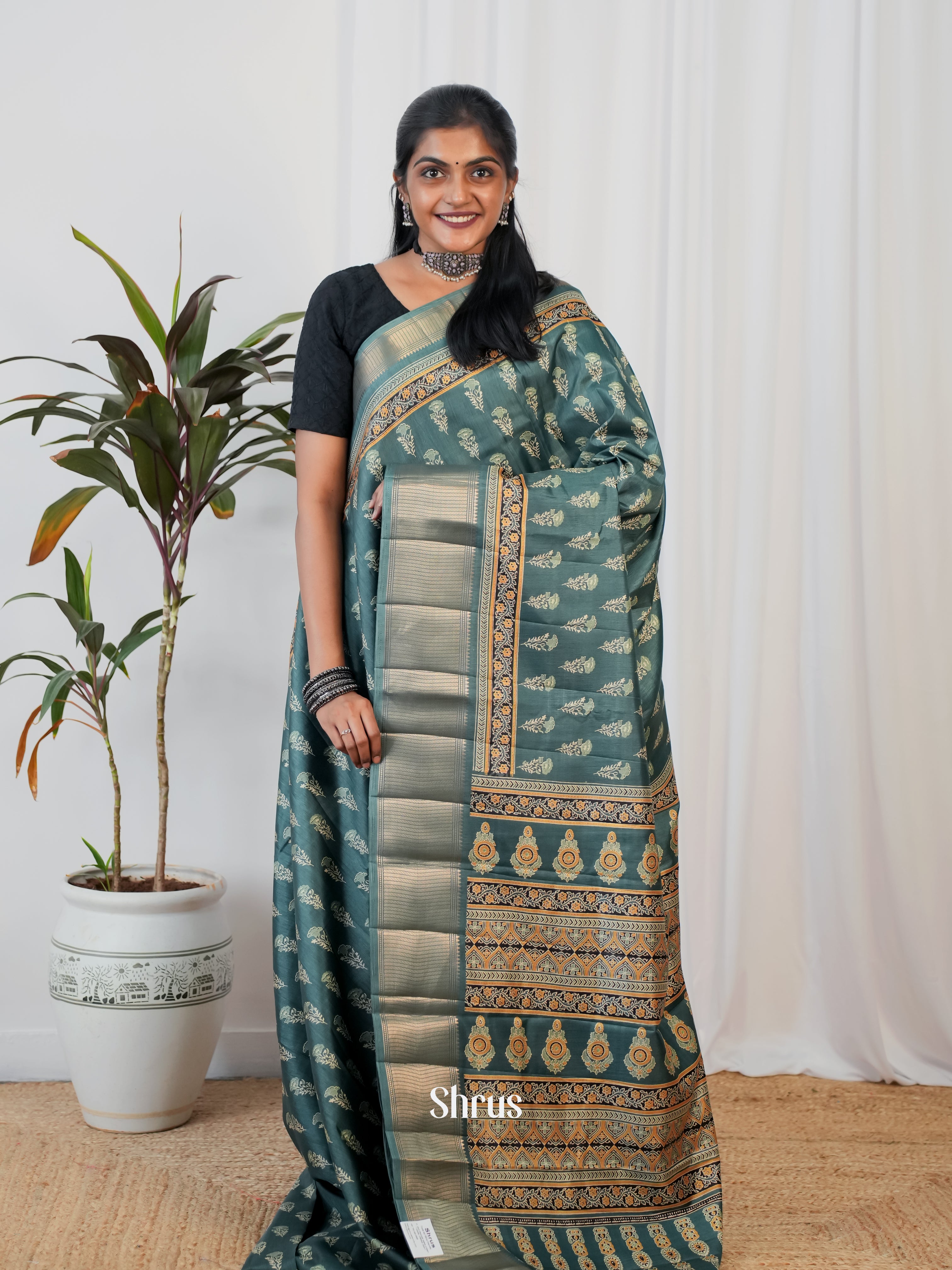 Green - Semi Crepe Saree - Shop on ShrusEternity.com