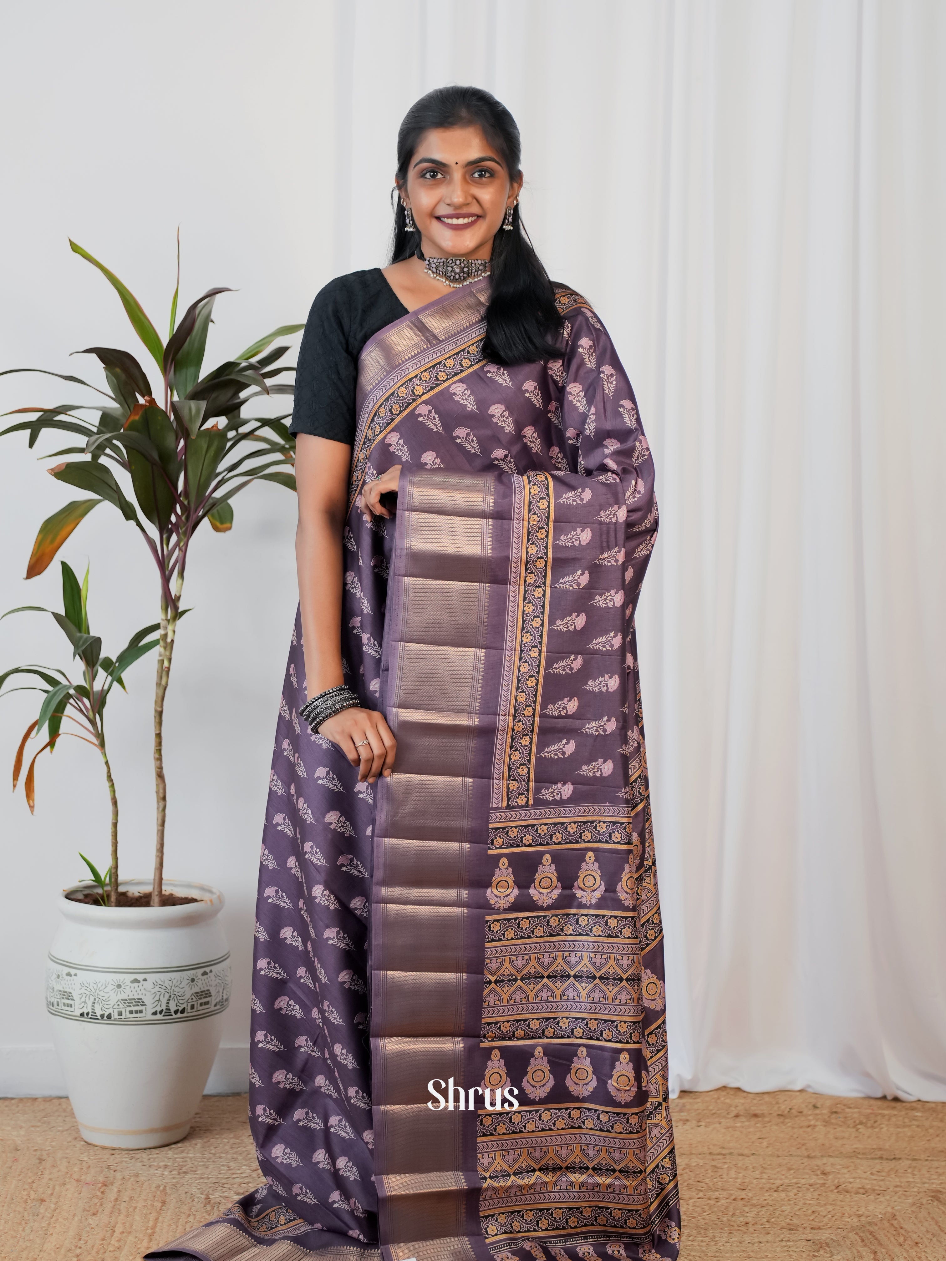 Purple - Semi Crepe Saree - Shop on ShrusEternity.com