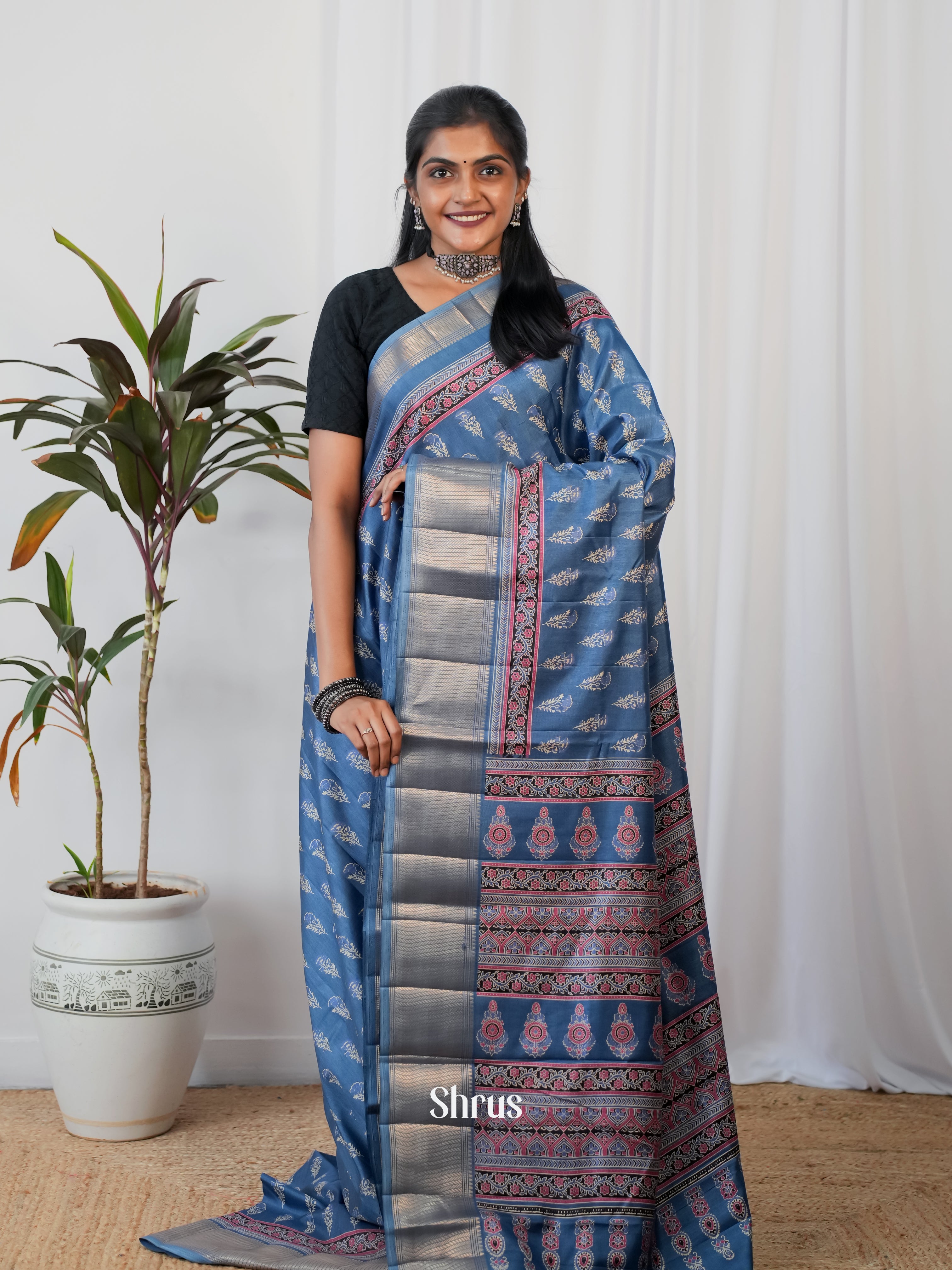 Blue- Semi Crepe Saree - Shop on ShrusEternity.com