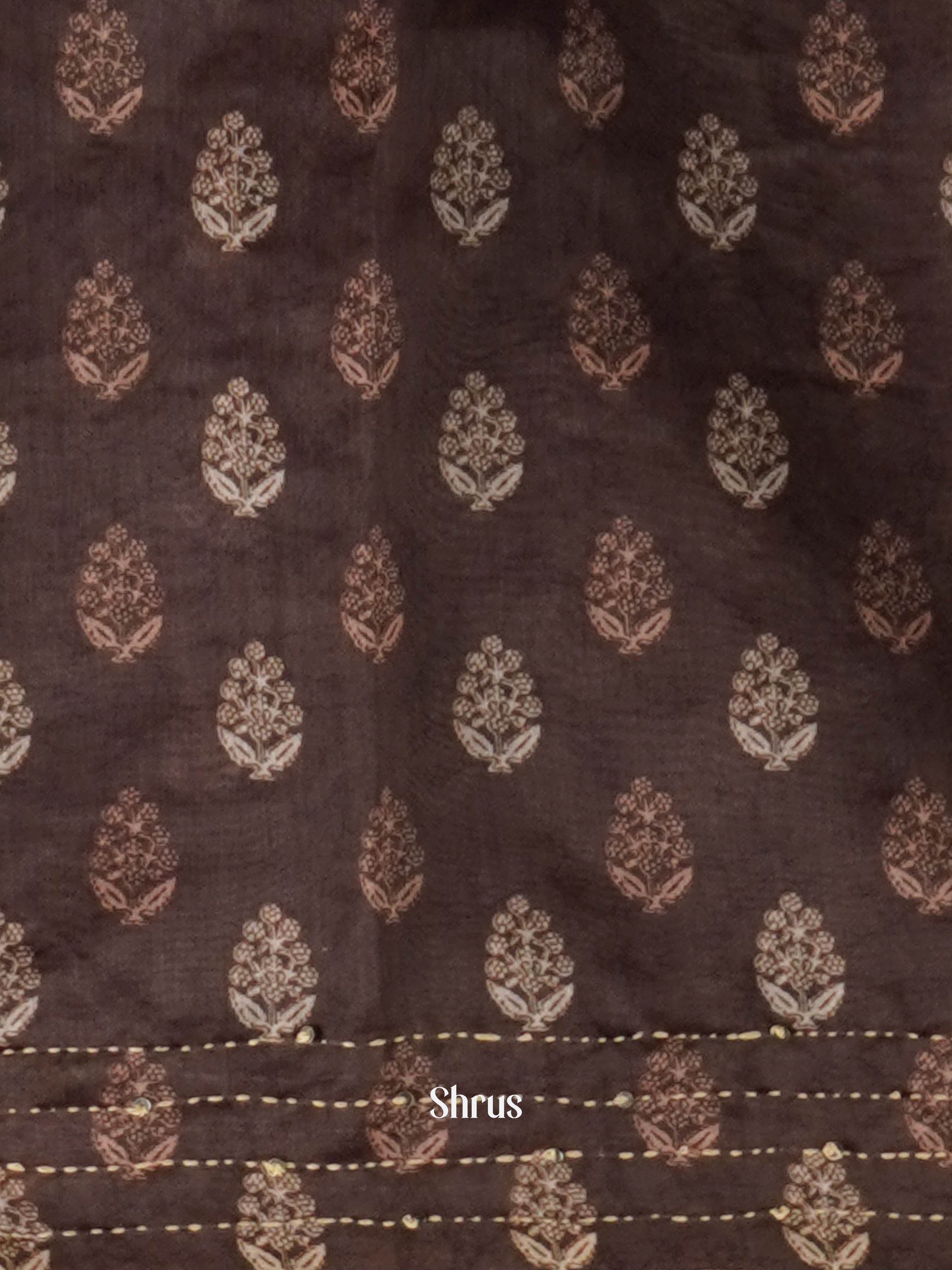 Brown - Semi Kantha Saree - Shop on ShrusEternity.com