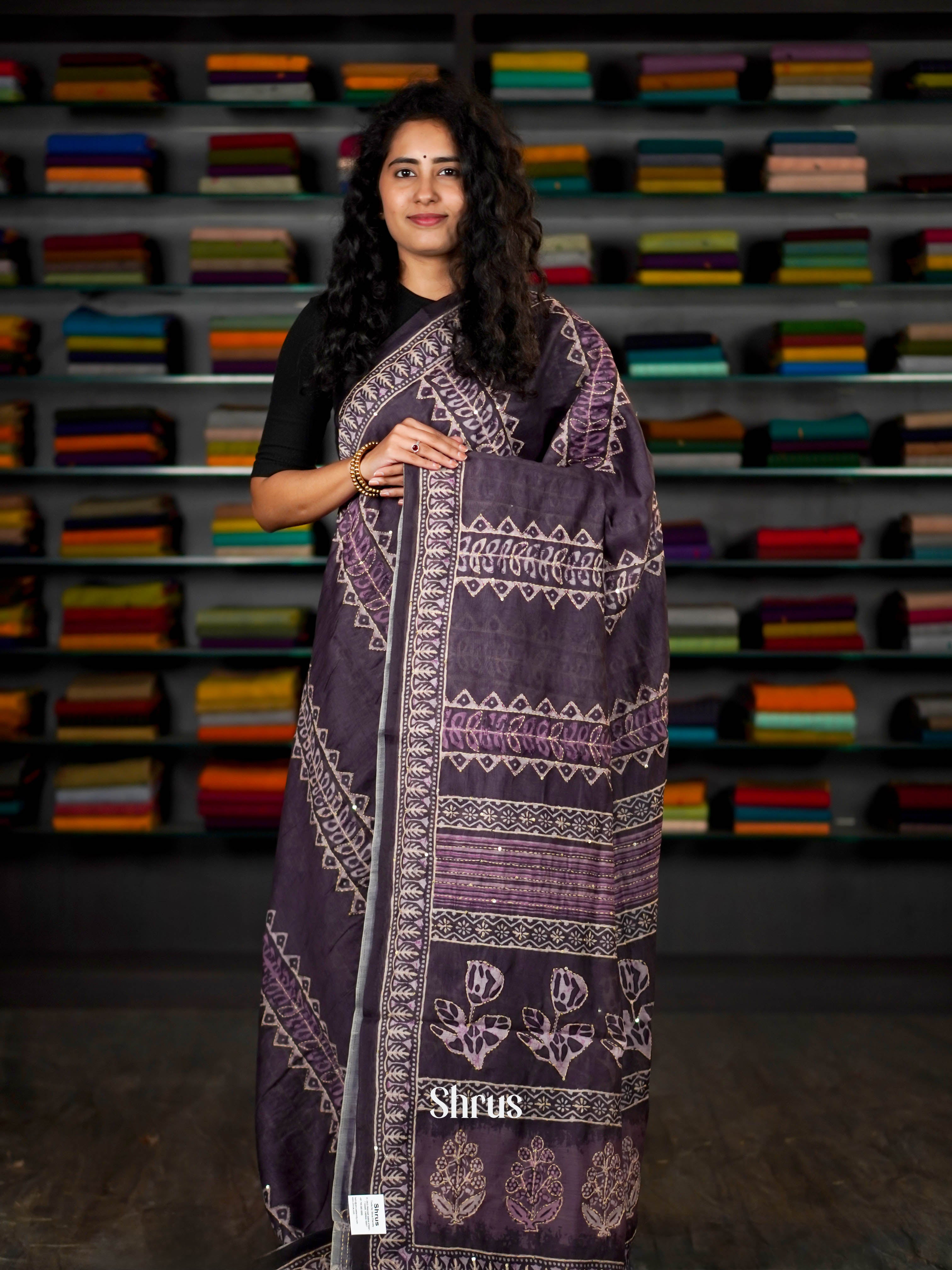 Purple - Semi Kantha Saree - Shop on ShrusEternity.com