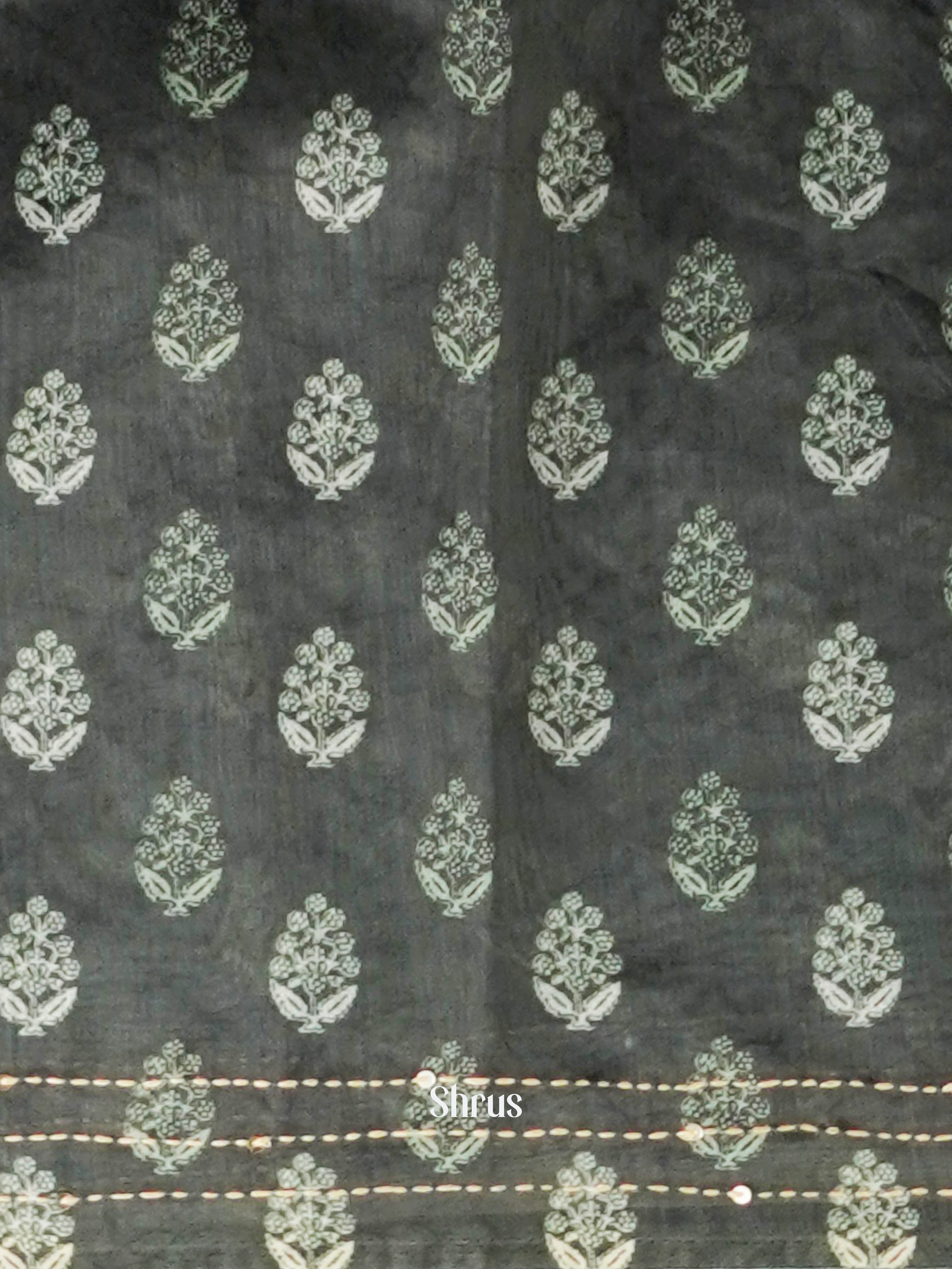 Dark Green - Semi Kantha Saree - Shop on ShrusEternity.com