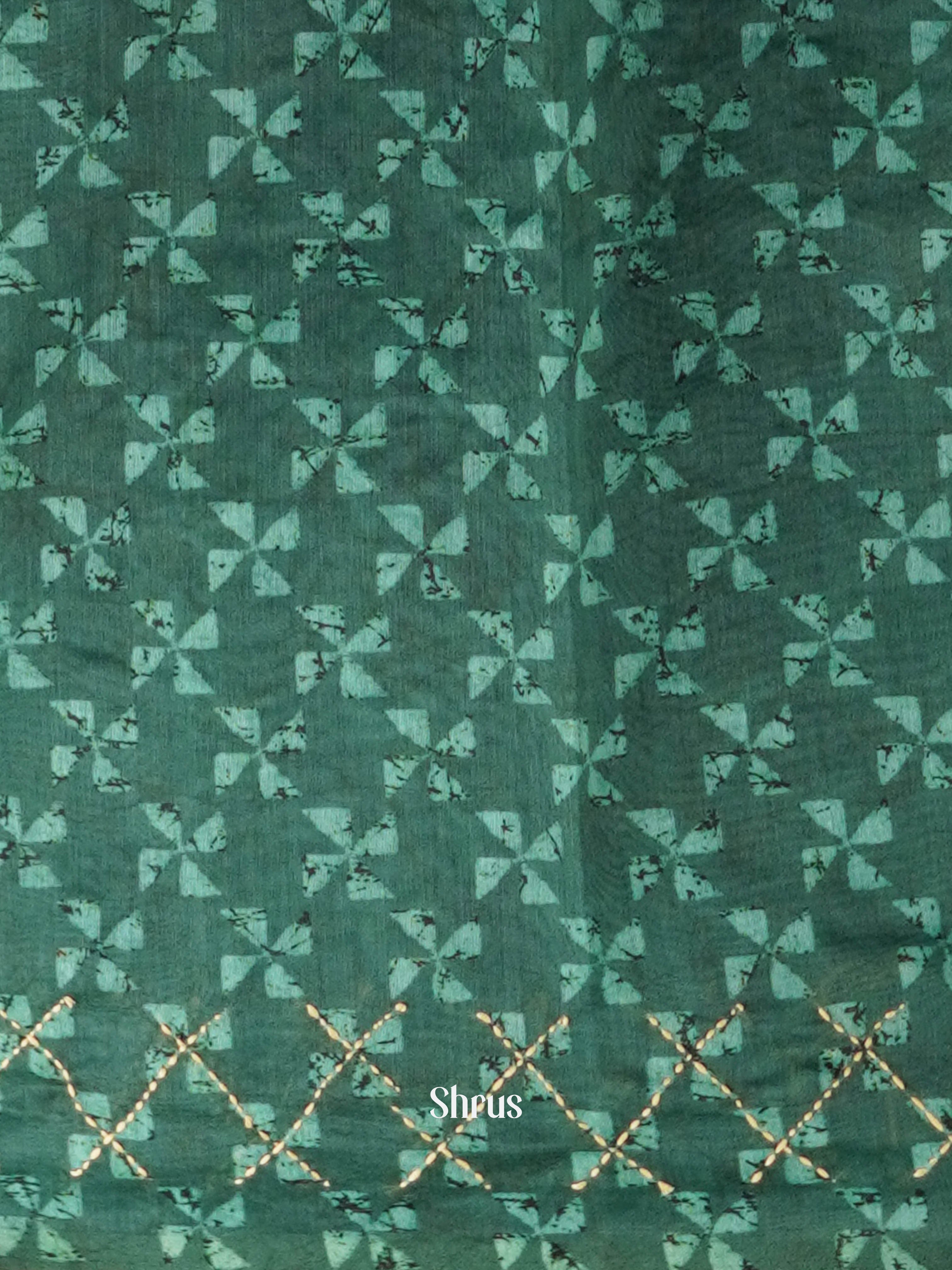 Green - Semi Kantha Saree - Shop on ShrusEternity.com
