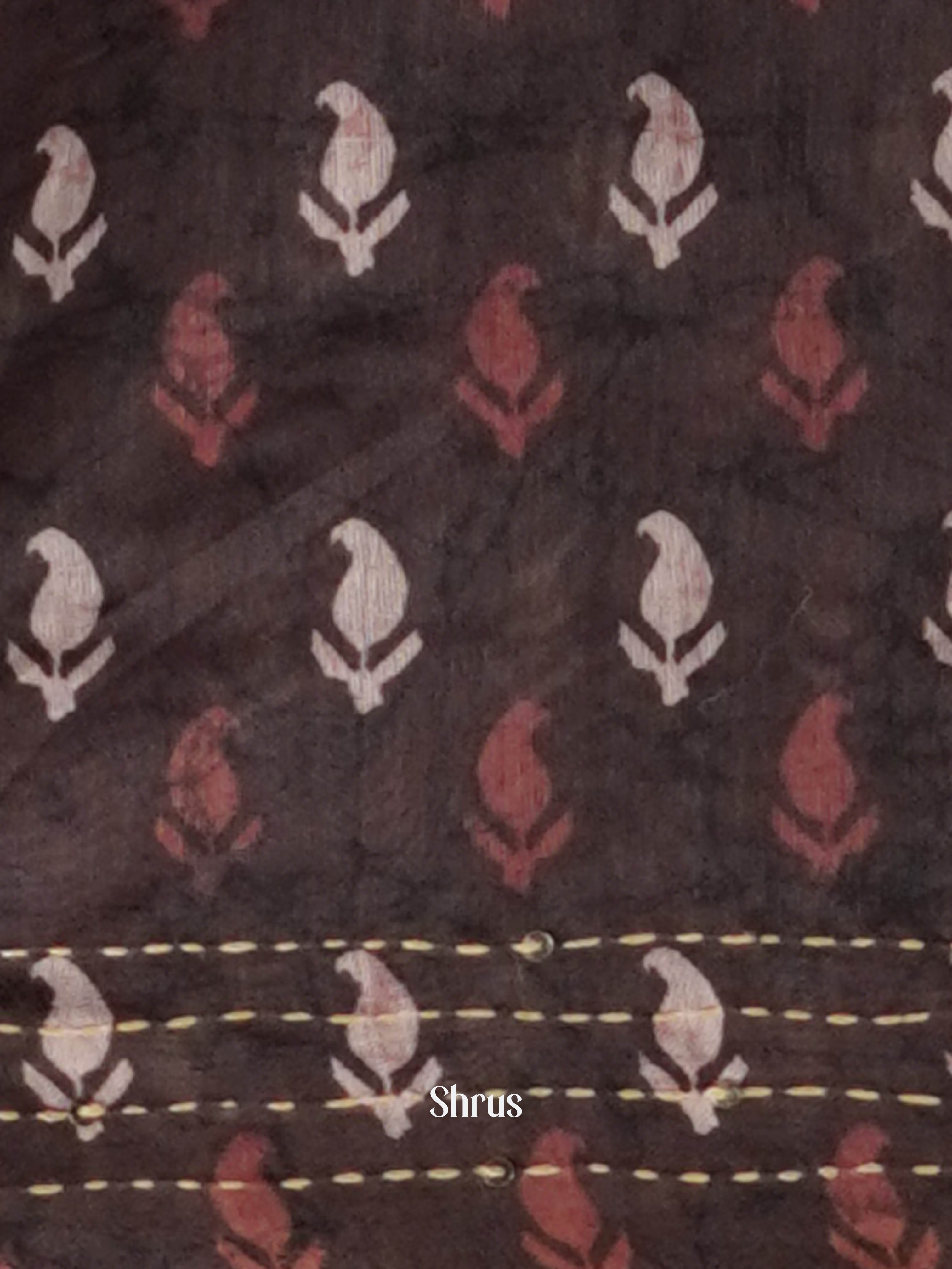 Brown - Semi Kantha Saree - Shop on ShrusEternity.com