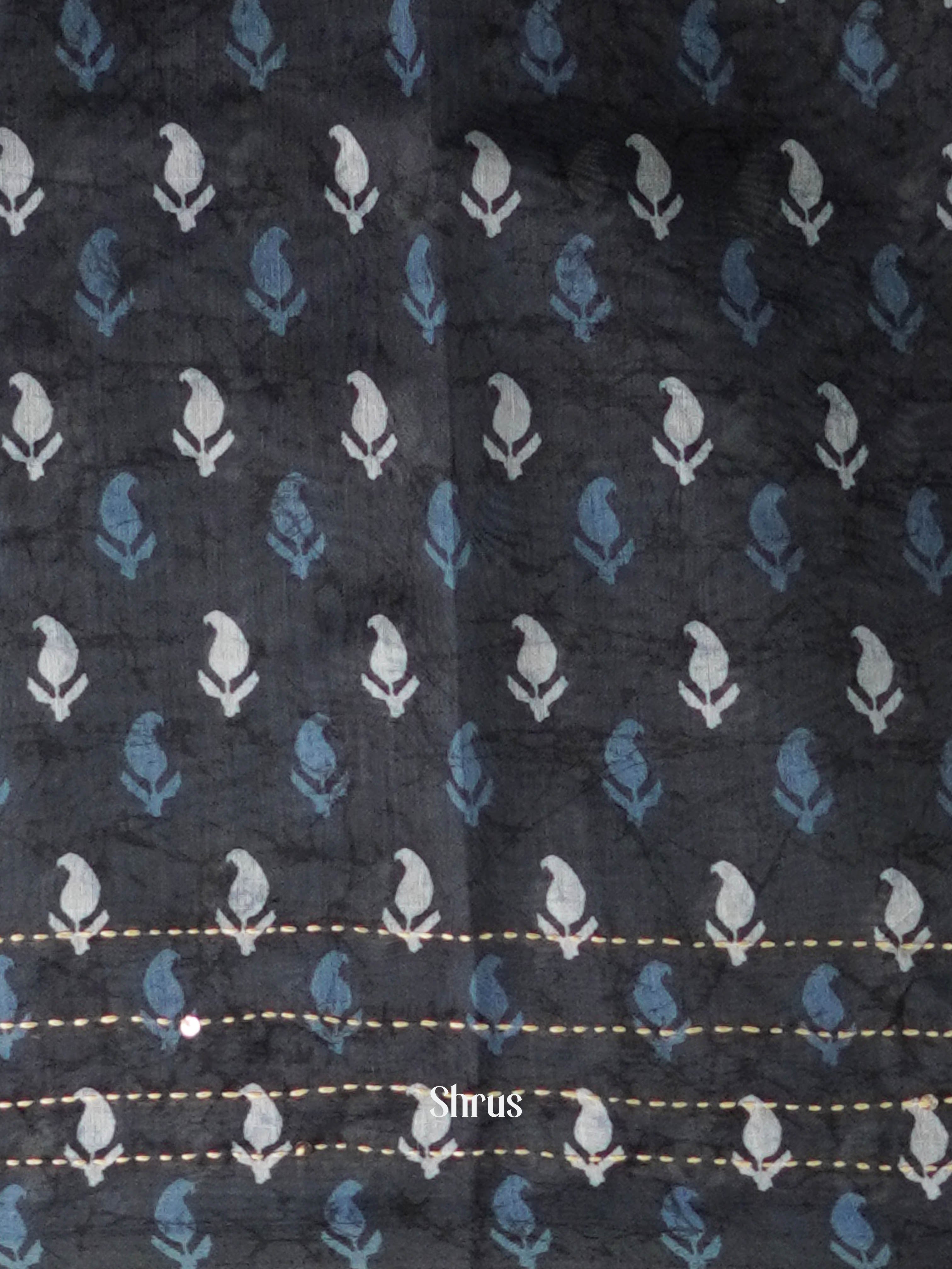 White & Grey- Semi Kantha Saree - Shop on ShrusEternity.com