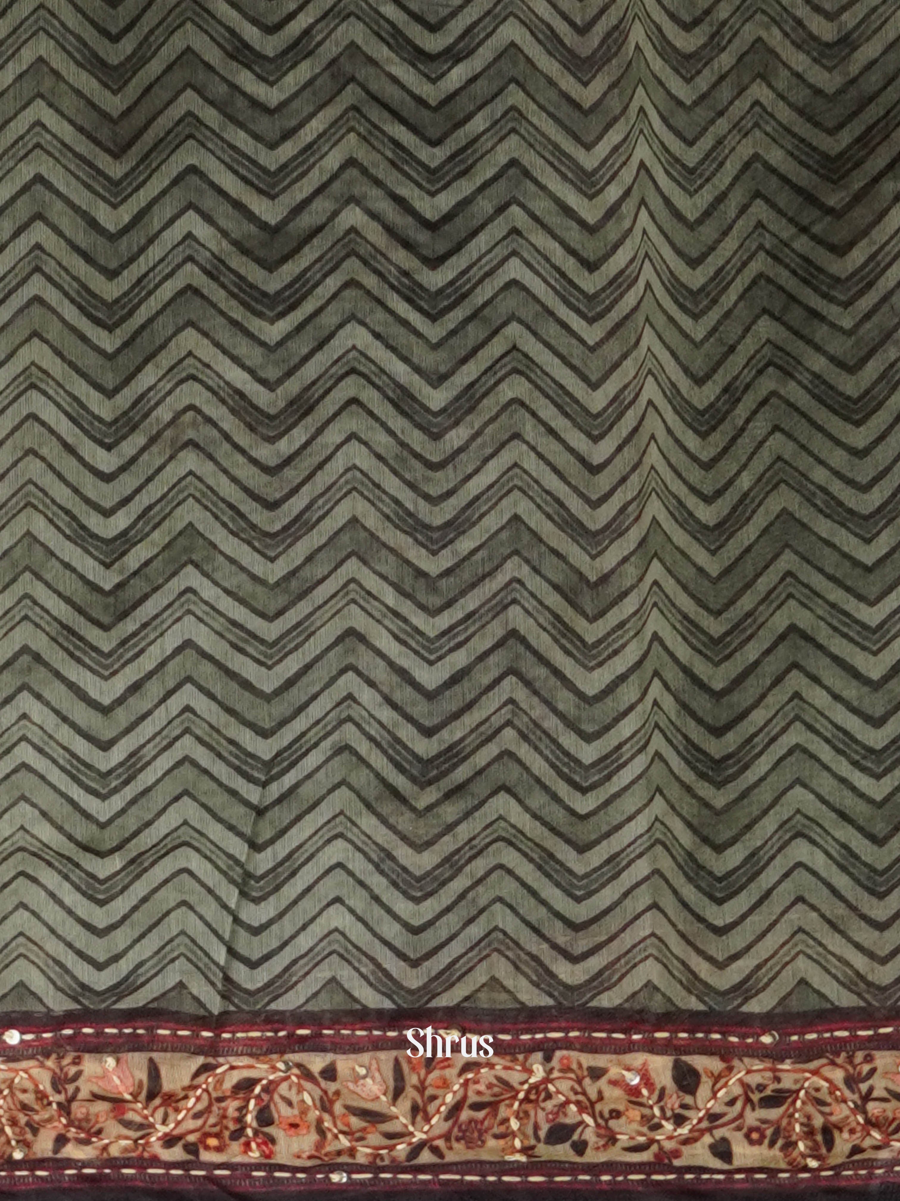 Cream & Black - Semi Kantha Saree - Shop on ShrusEternity.com