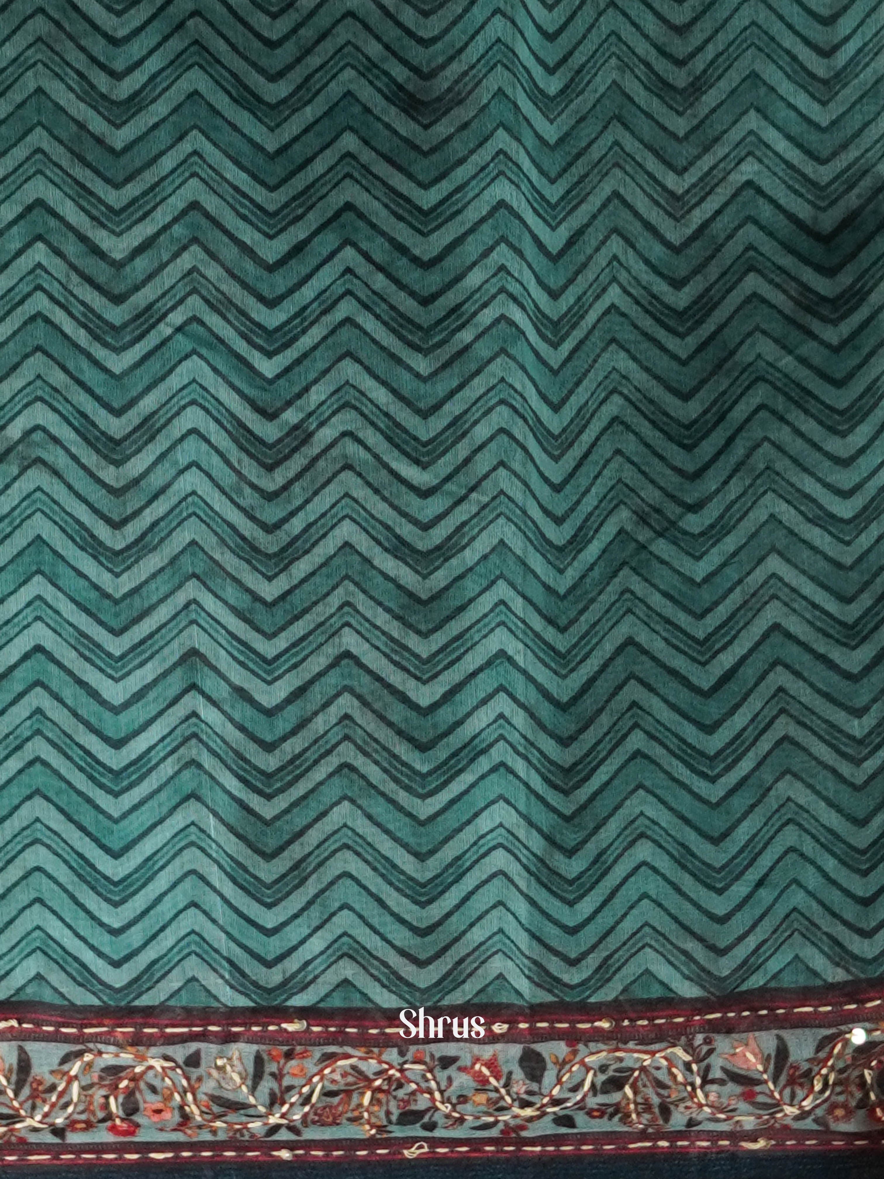 Cream & teal - Semi Kantha Saree - Shop on ShrusEternity.com