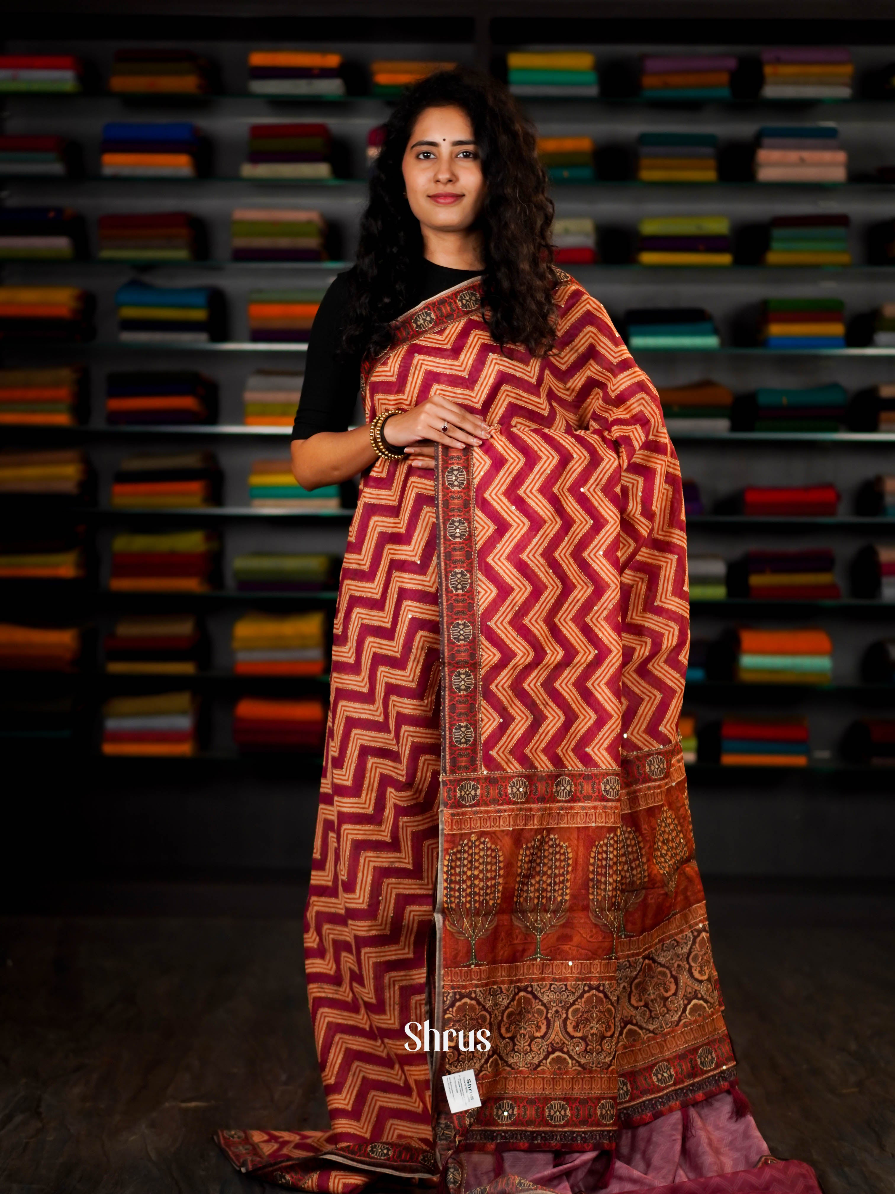 Pink & Cream - Semi Kantha Saree - Shop on ShrusEternity.com