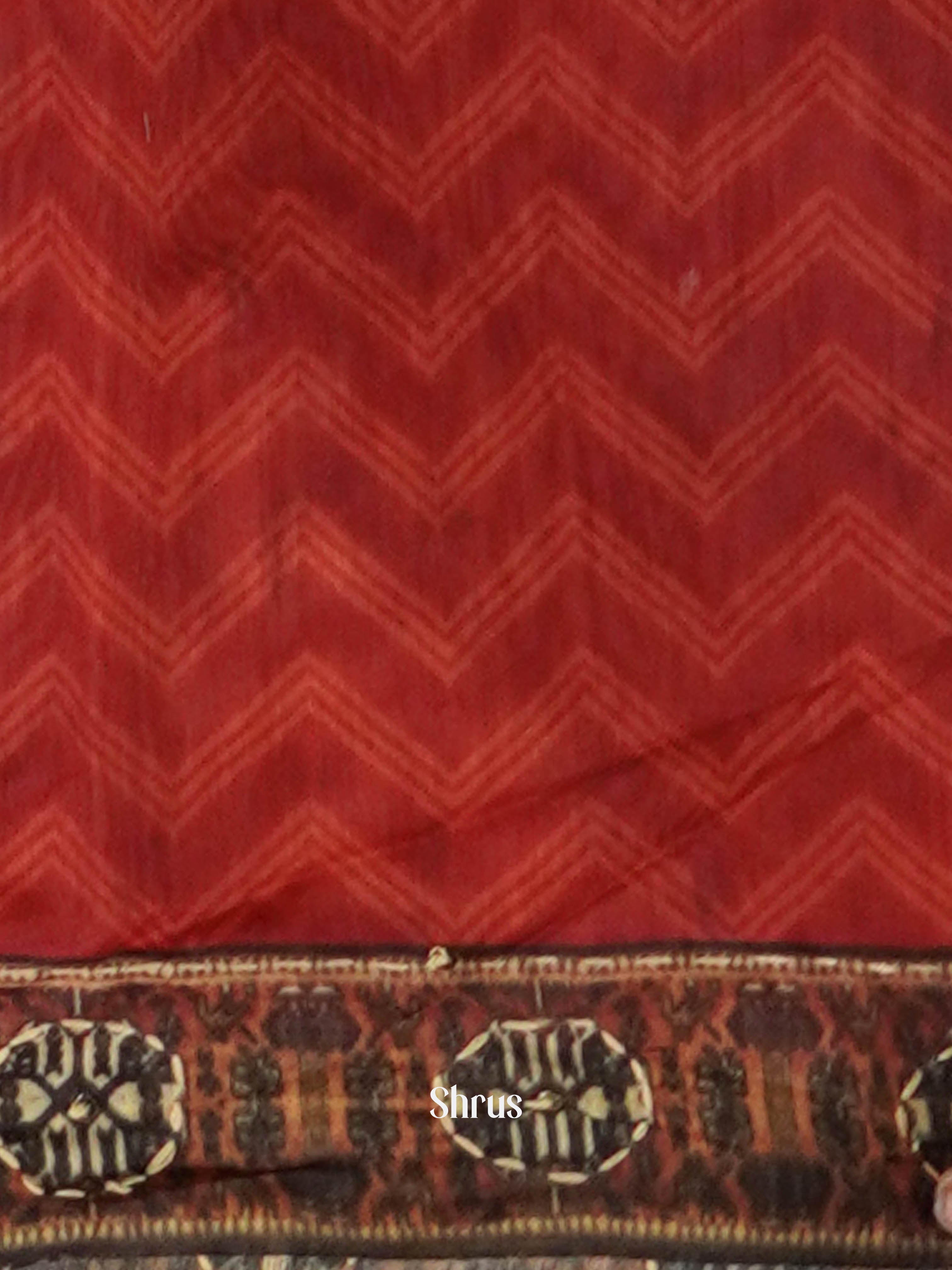 Cream & Red - Semi Kantha Saree - Shop on ShrusEternity.com