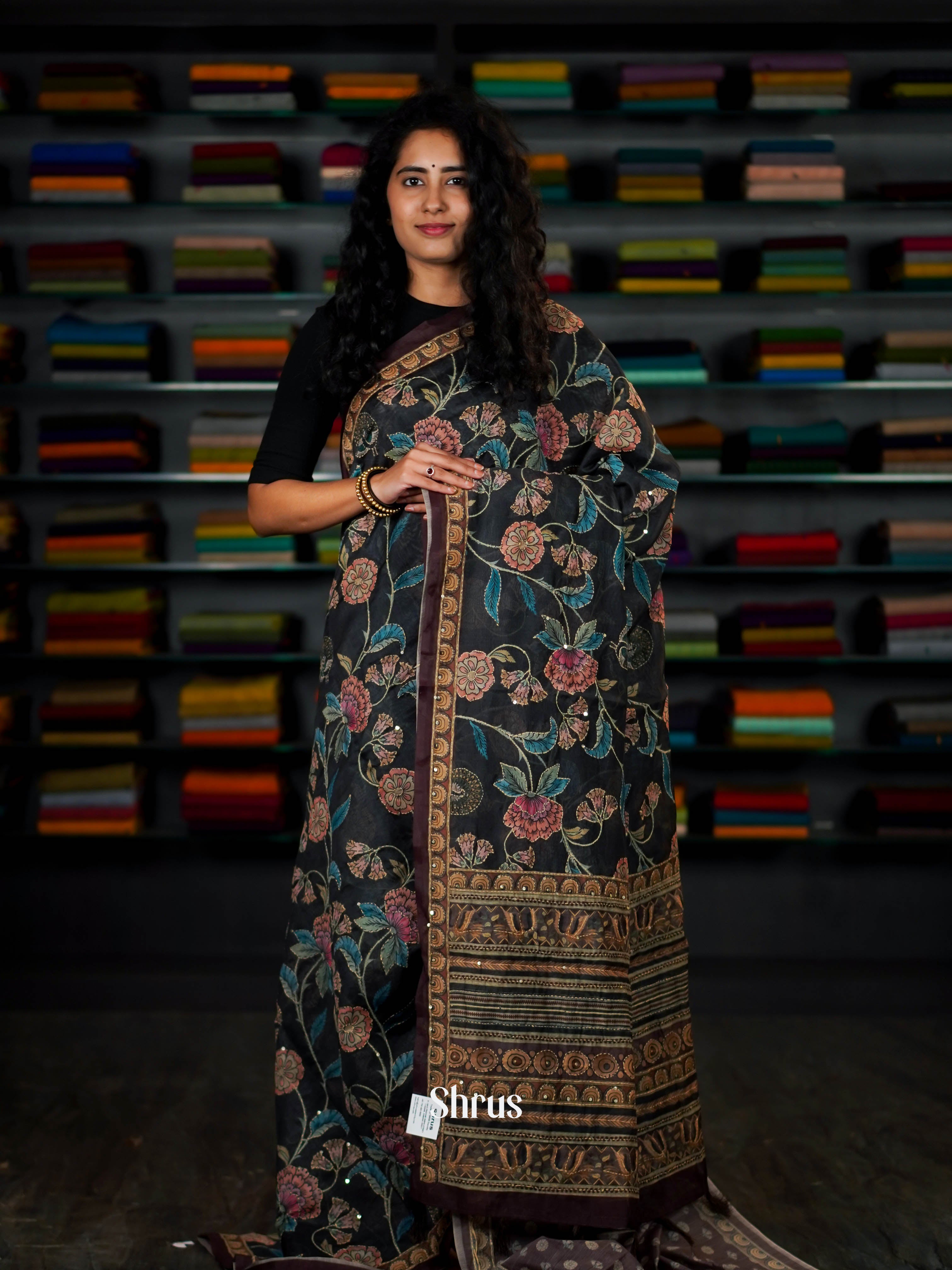 Black & Brown - Semi Kantha Saree - Shop on ShrusEternity.com