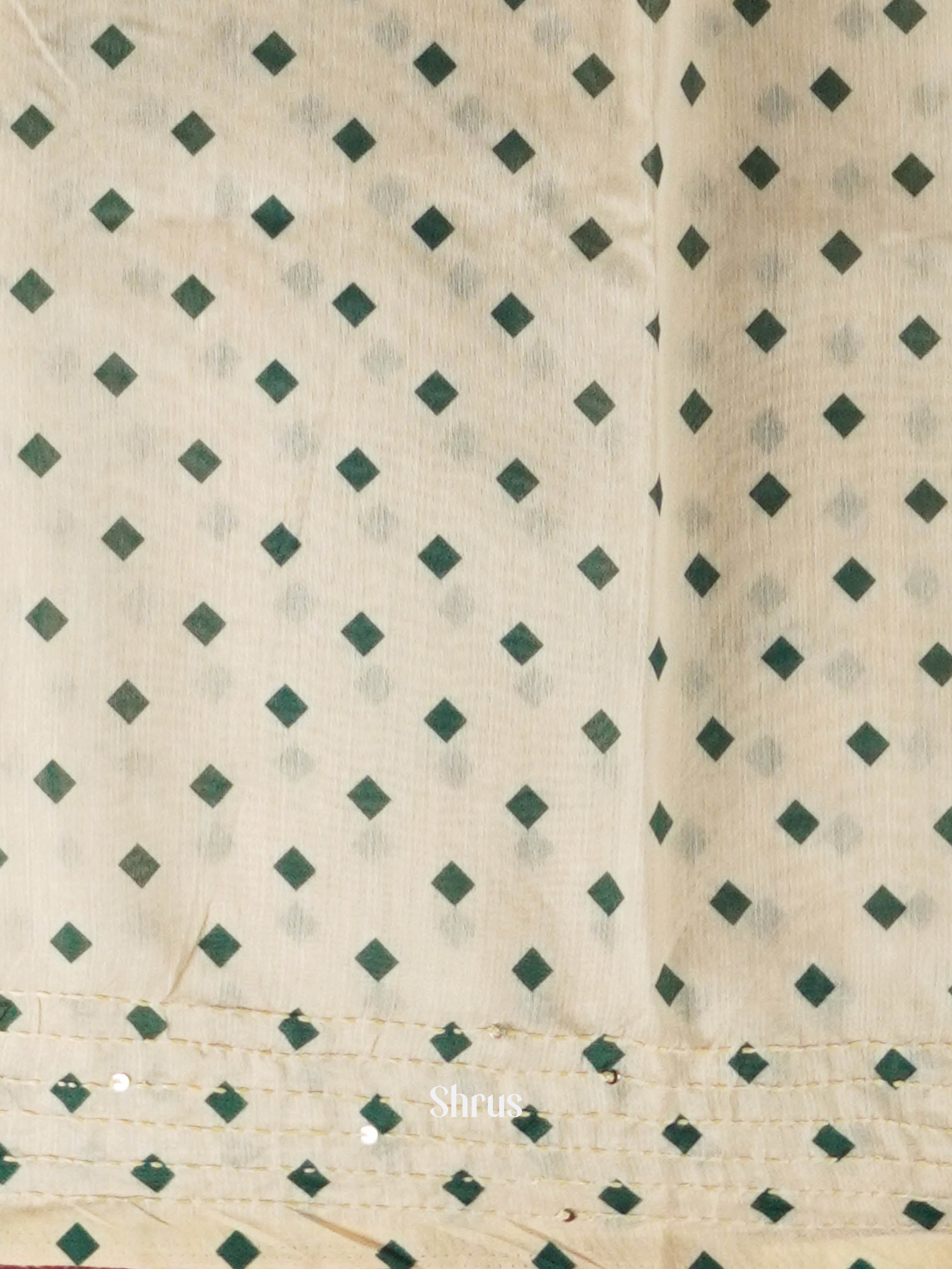 Cream & Green - Semi Kantha Saree - Shop on ShrusEternity.com