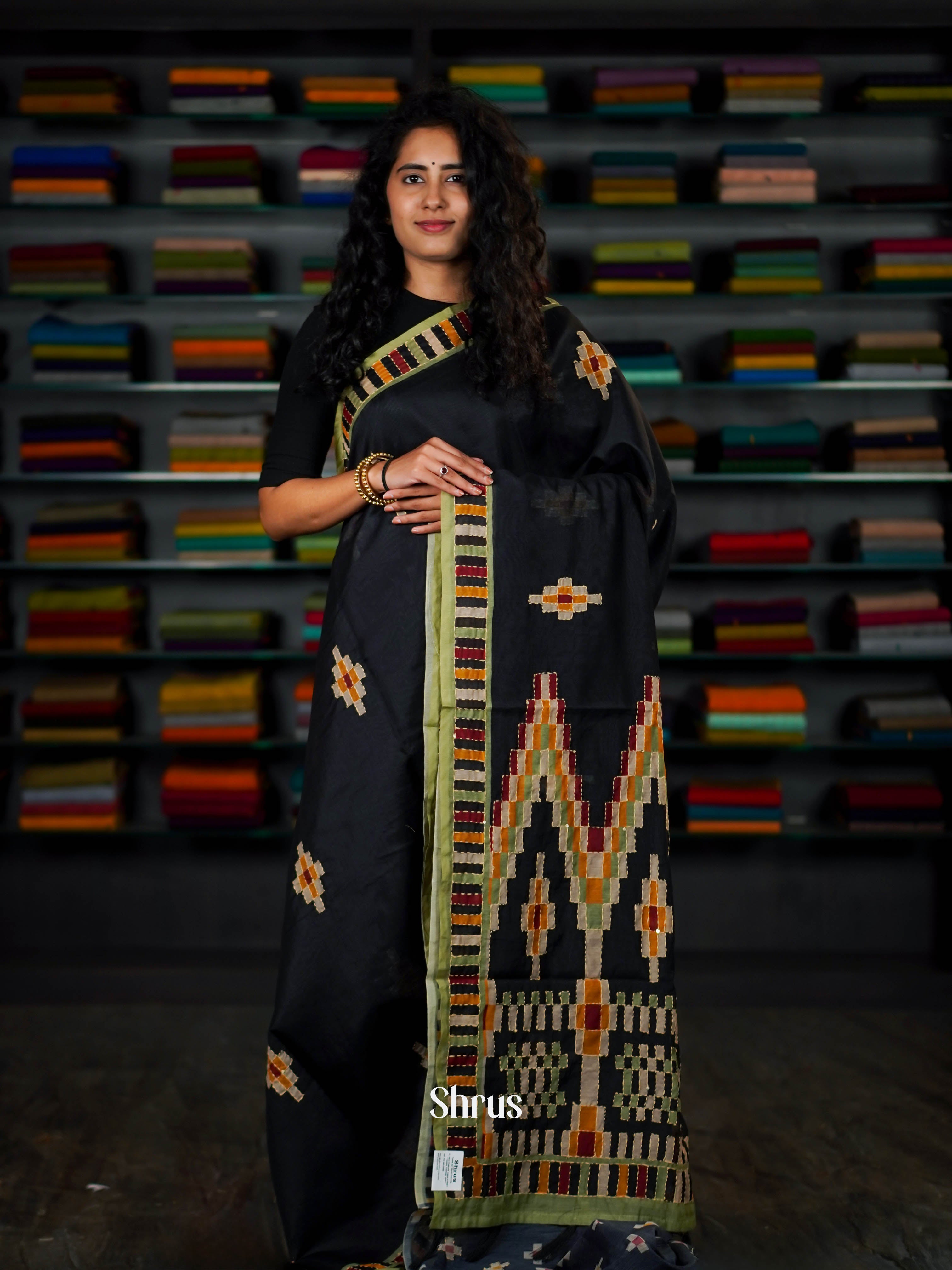 Black & Green - Semi Kantha Saree - Shop on ShrusEternity.com