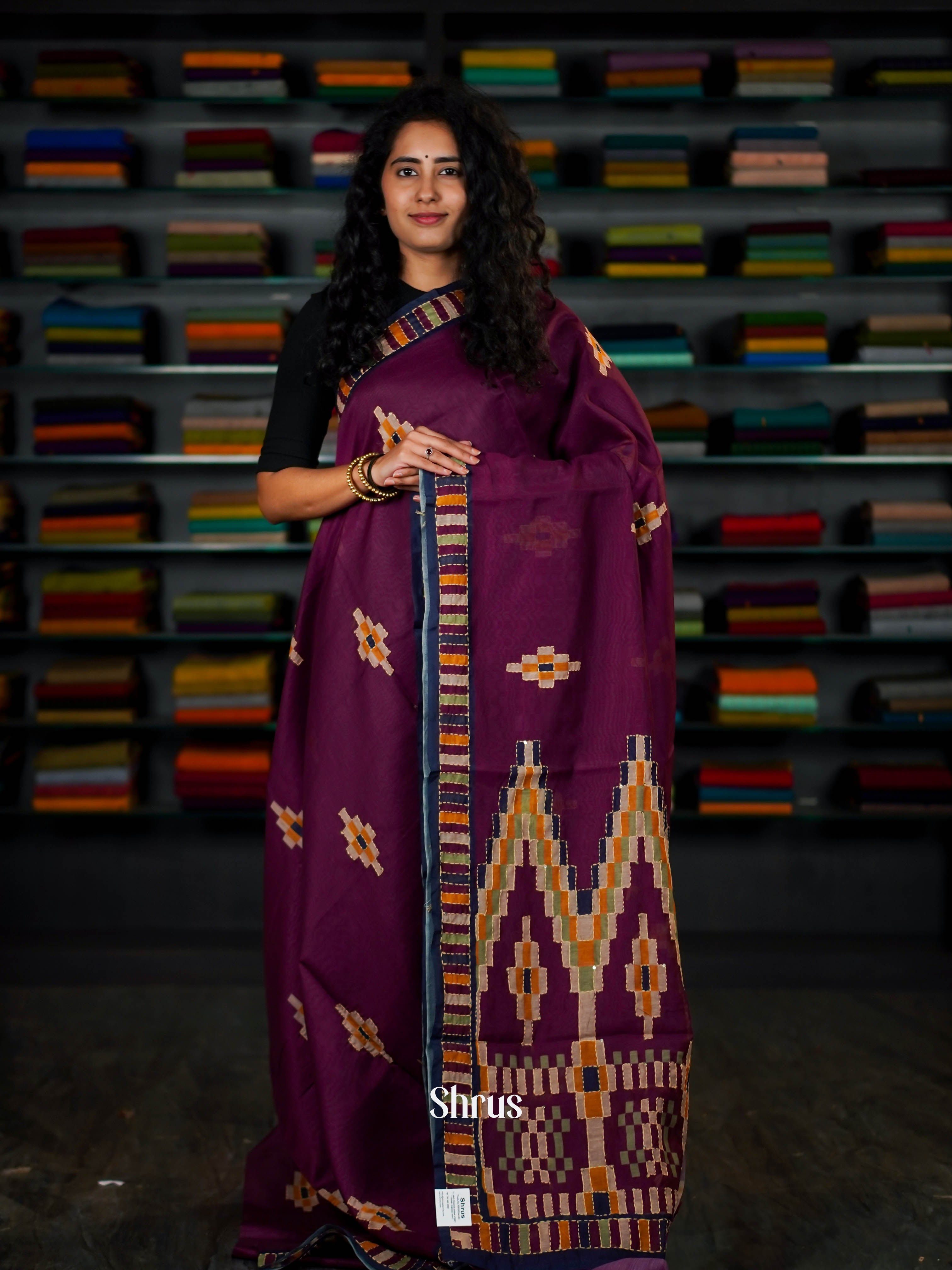 Magenta & Blue- Semi Kantha Saree - Shop on ShrusEternity.com