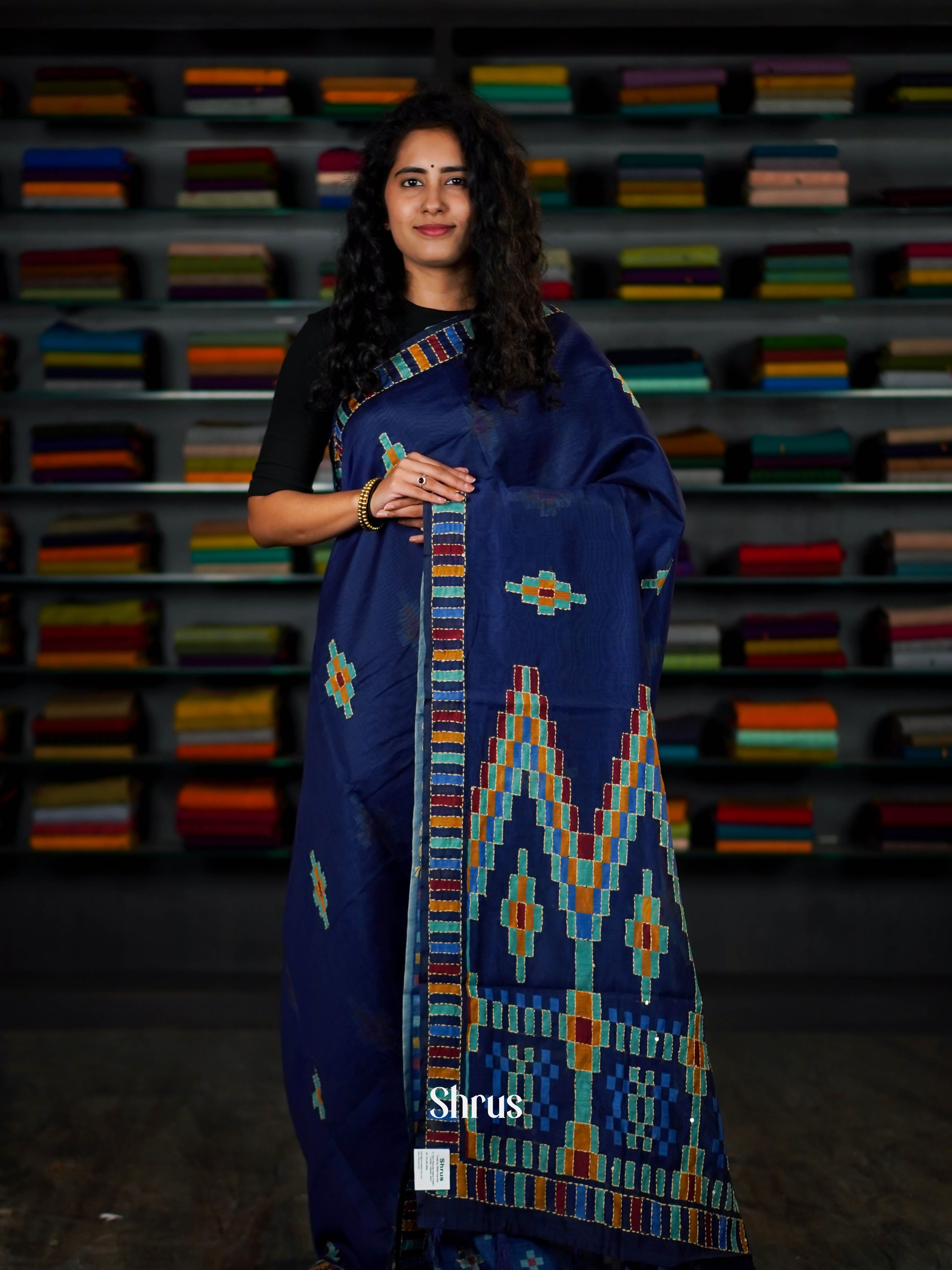 Royal Indigo - Semi Kantha Saree - Shop on ShrusEternity.com