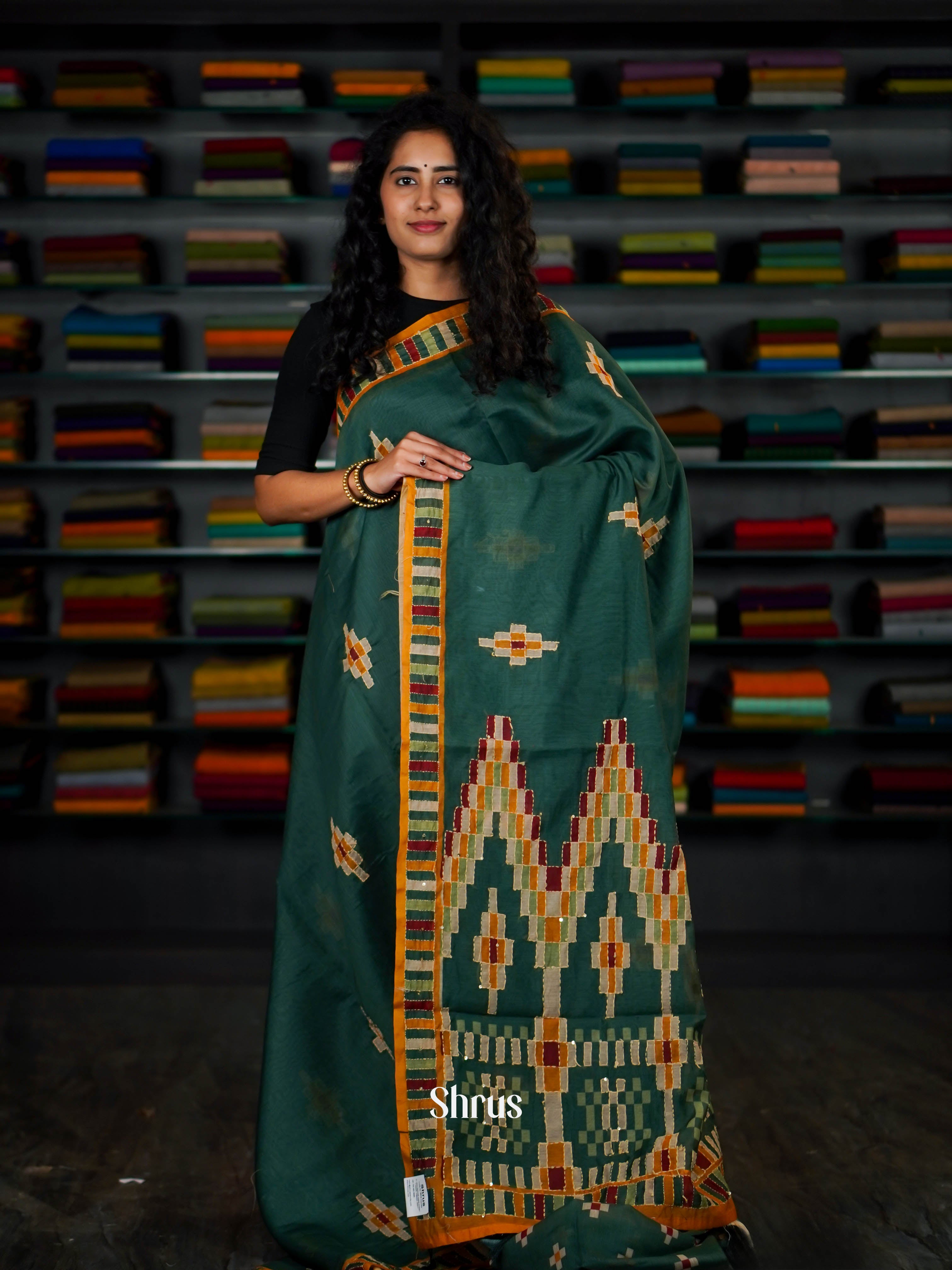 Green - Semi Kantha Saree - Shop on ShrusEternity.com