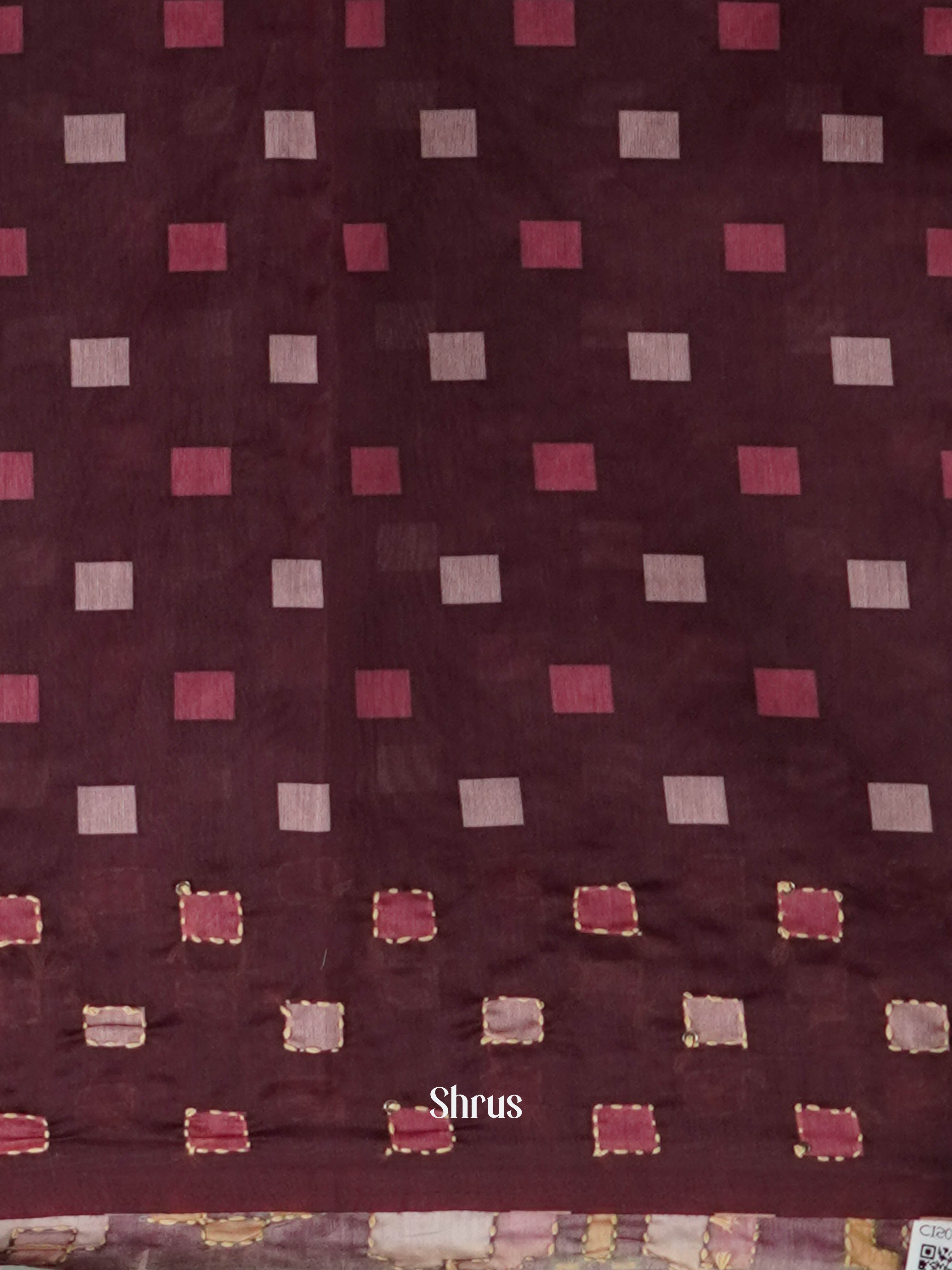 Maroon - Semi Kantha Saree - Shop on ShrusEternity.com