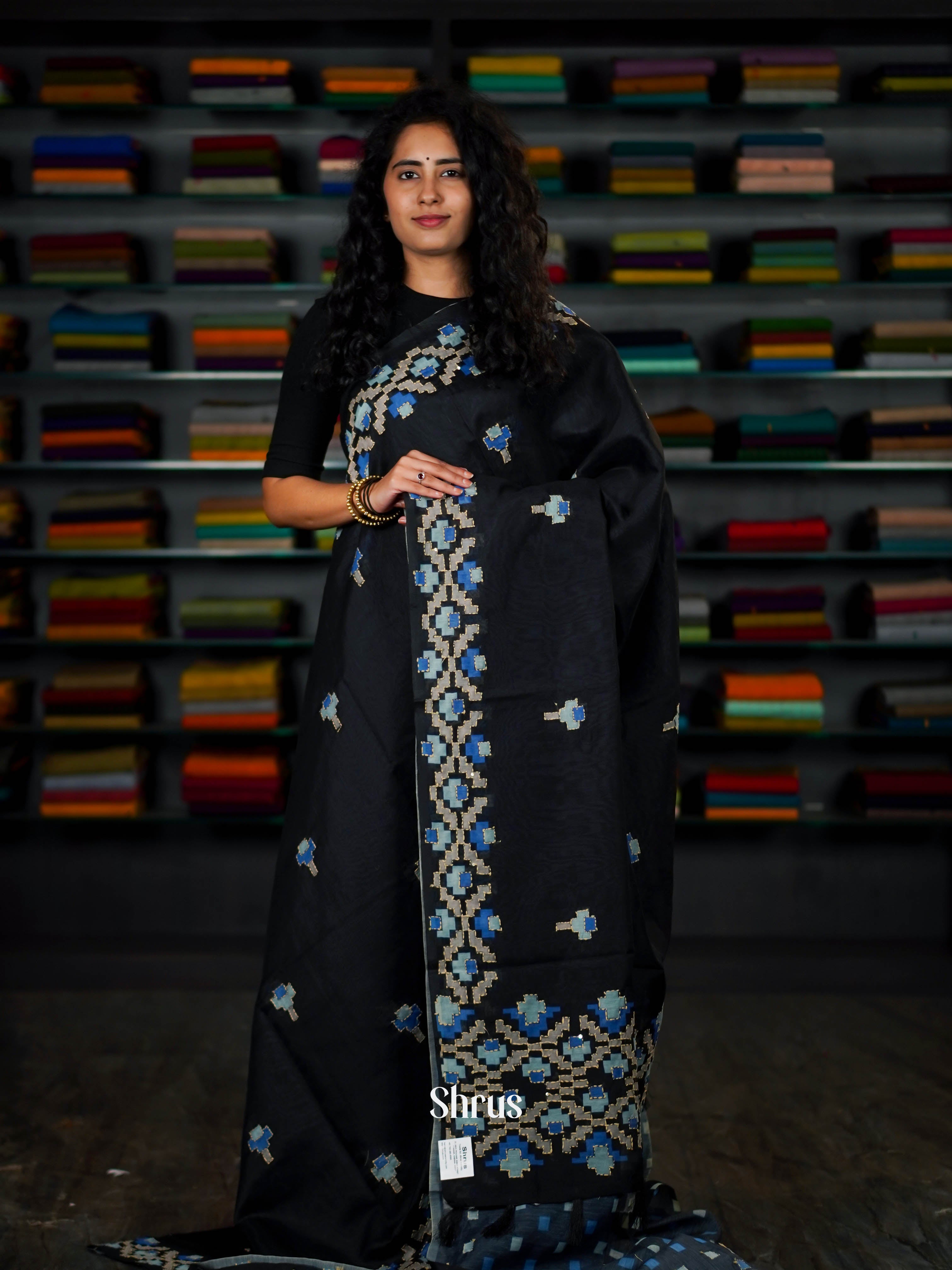 Black - Semi Kantha Saree - Shop on ShrusEternity.com