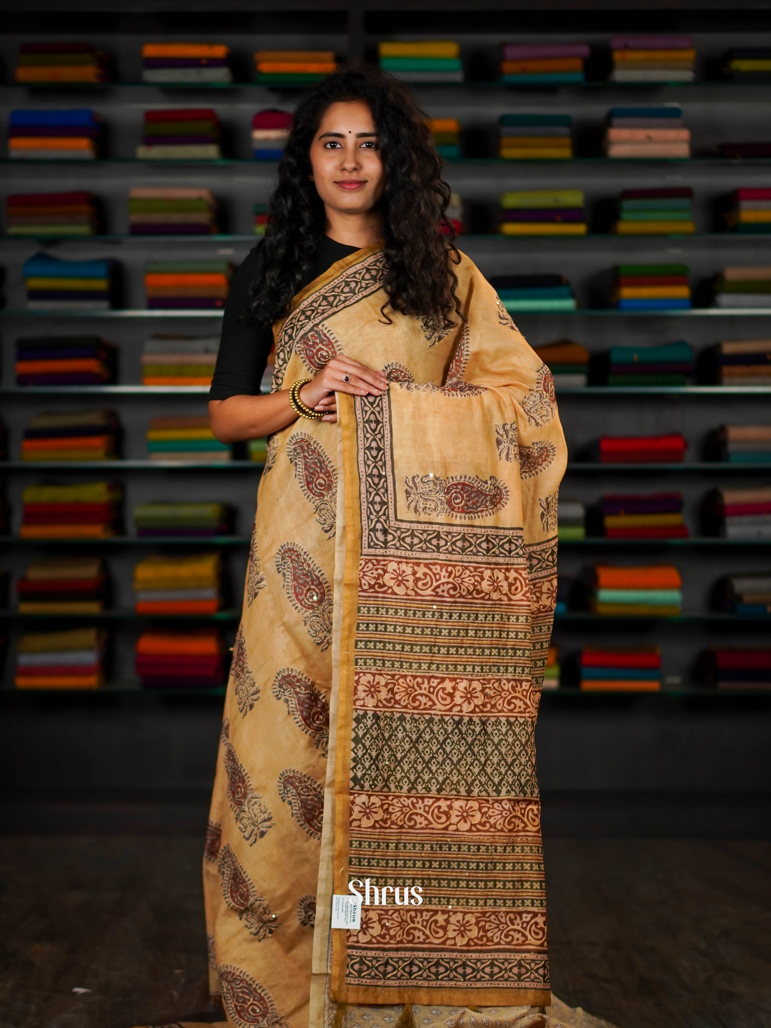 Golden Brown - Semi Kantha Saree - Shop on ShrusEternity.com