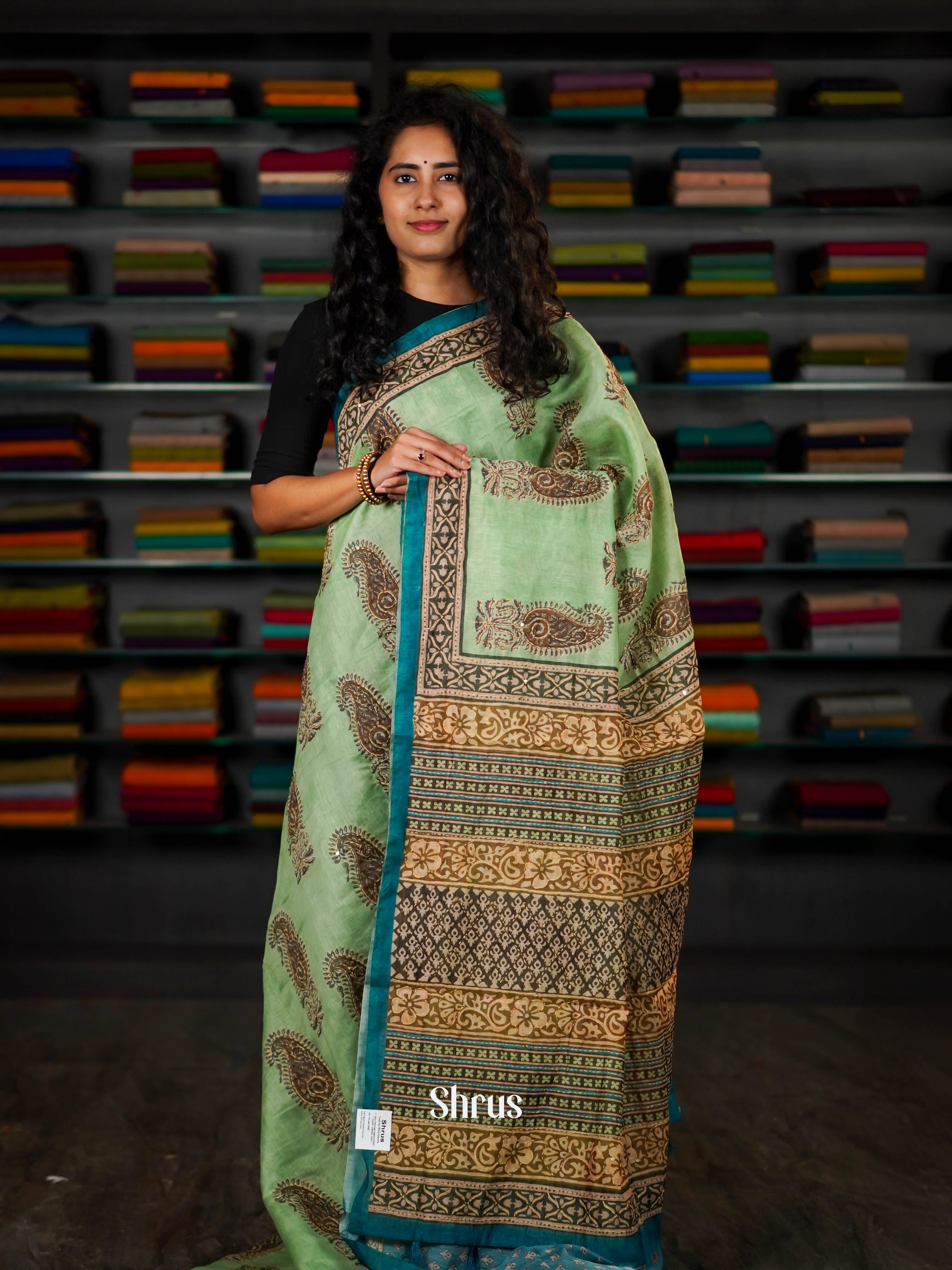 Green & Blue - Semi Kantha Saree - Shop on ShrusEternity.com