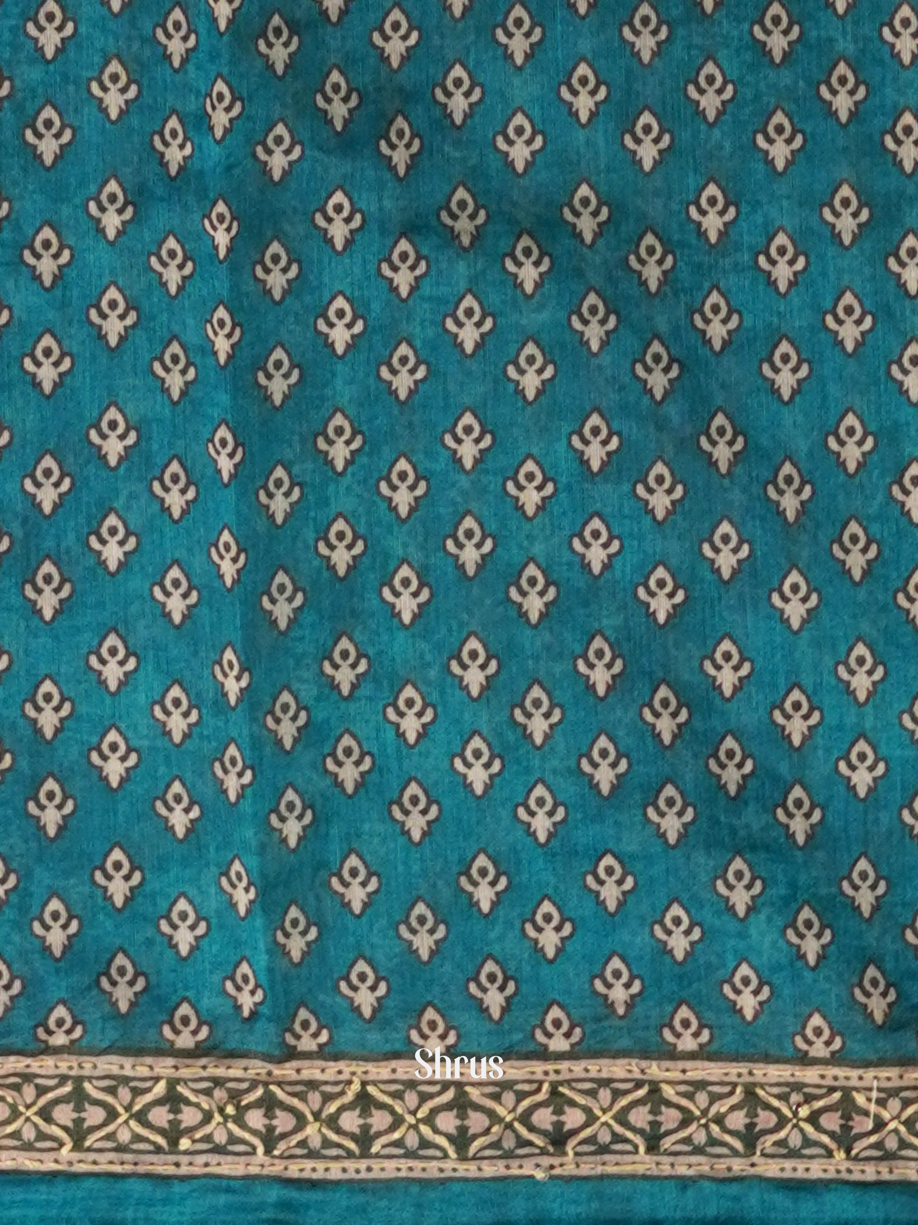 Green & Blue - Semi Kantha Saree - Shop on ShrusEternity.com