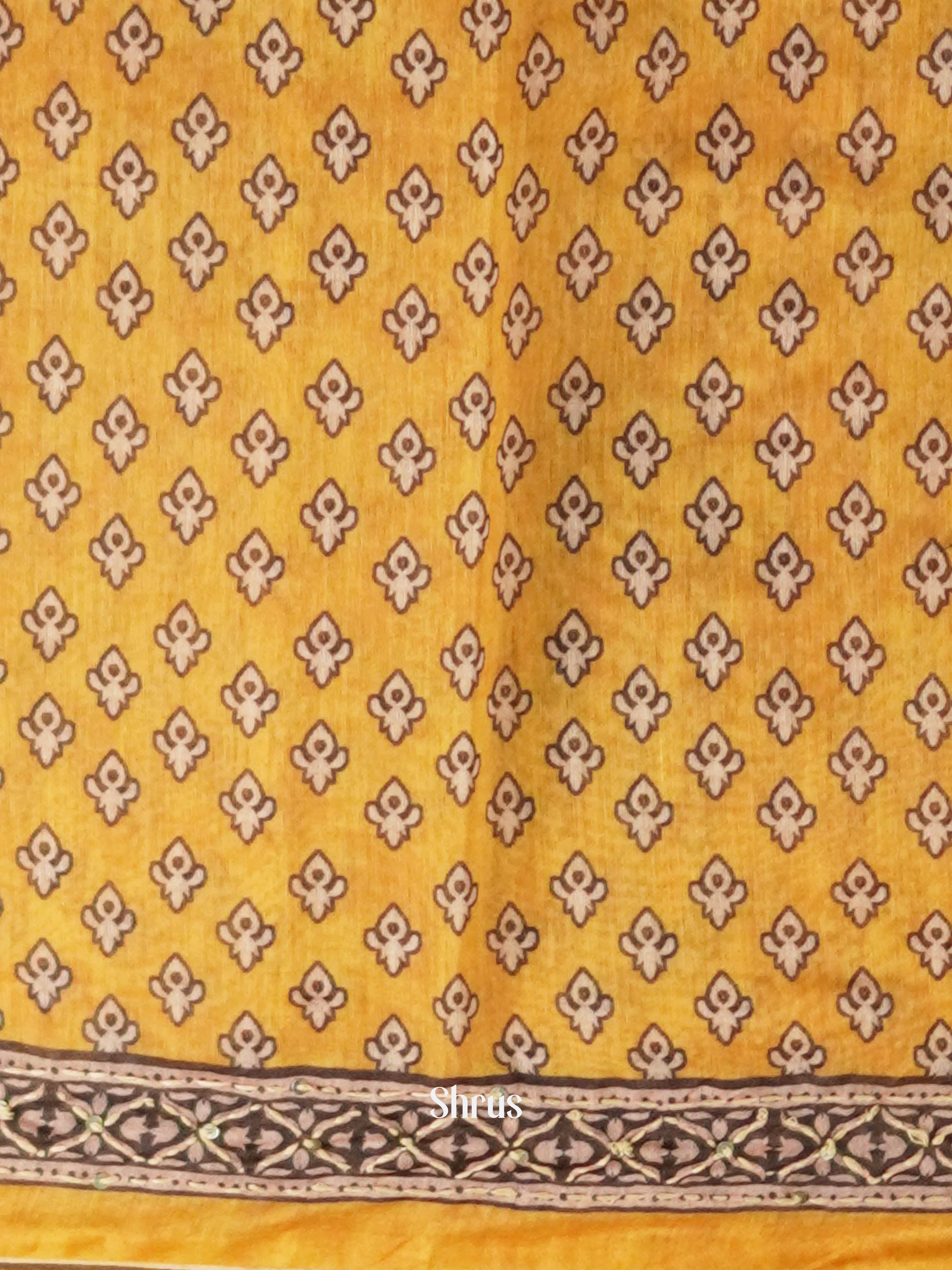 Peach & Yellow - Semi Kantha Saree - Shop on ShrusEternity.com