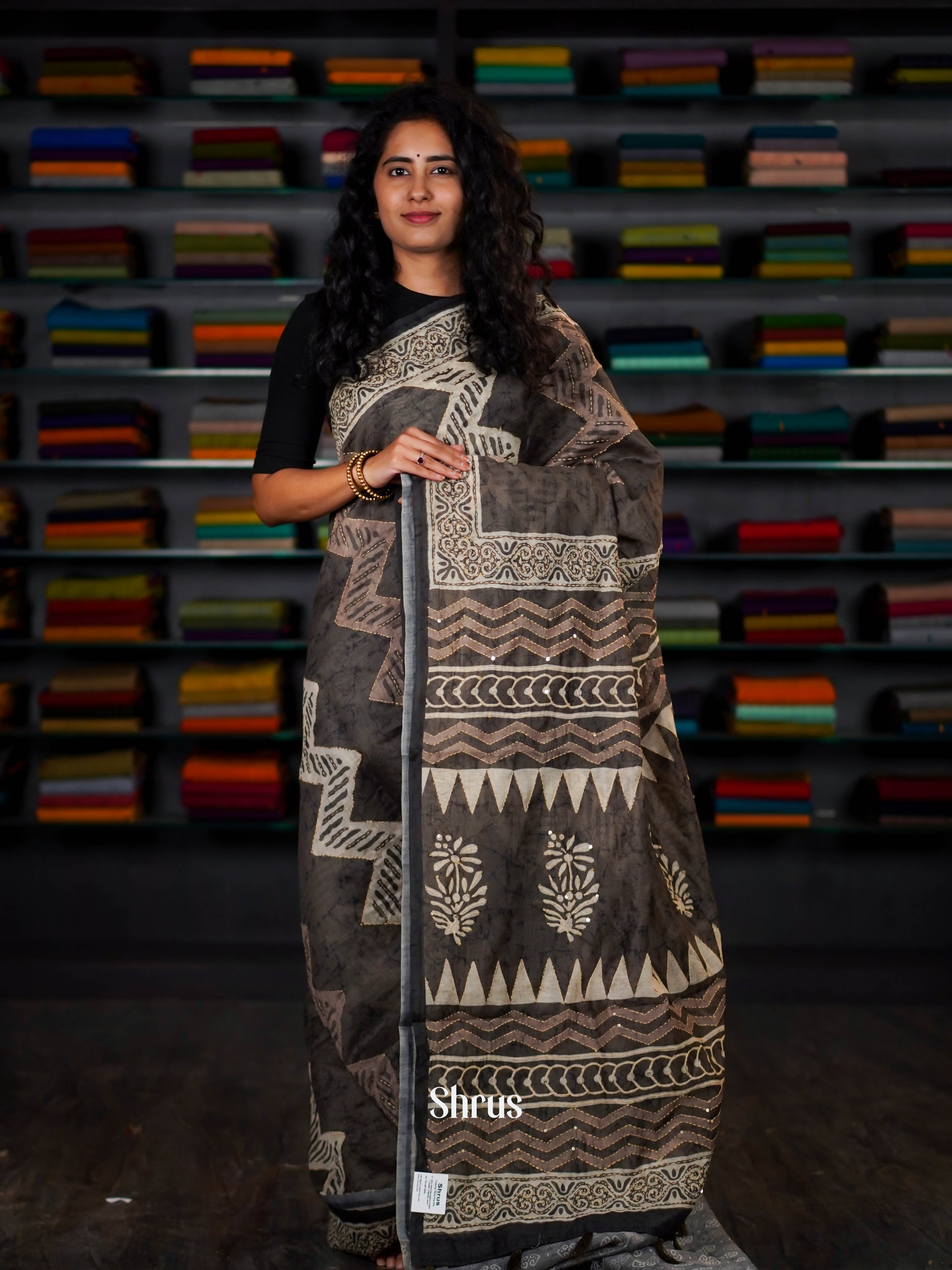 Bottle Green - Semi Kantha Saree - Shop on ShrusEternity.com