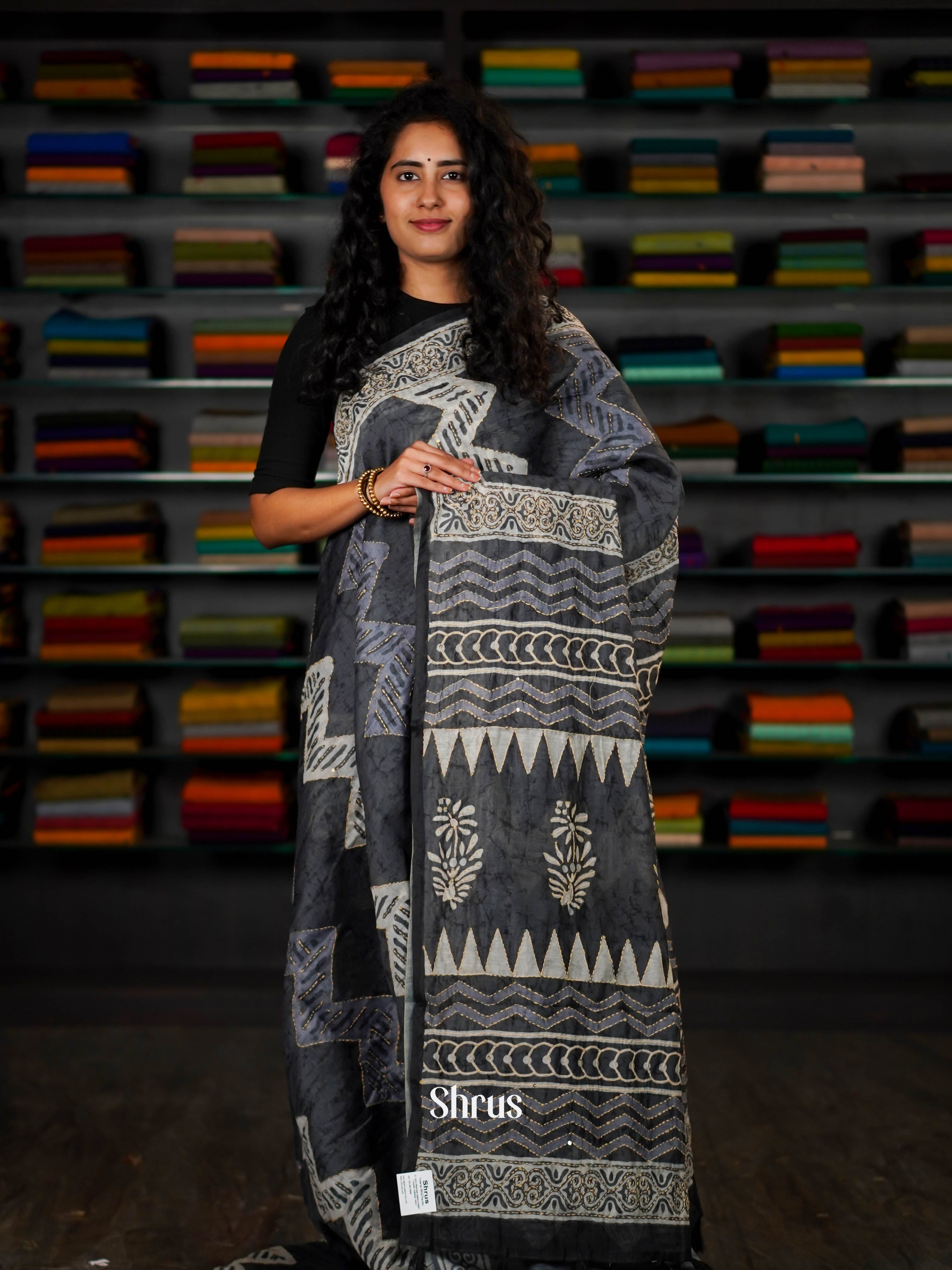 Green - Semi Kantha Saree - Shop on ShrusEternity.com