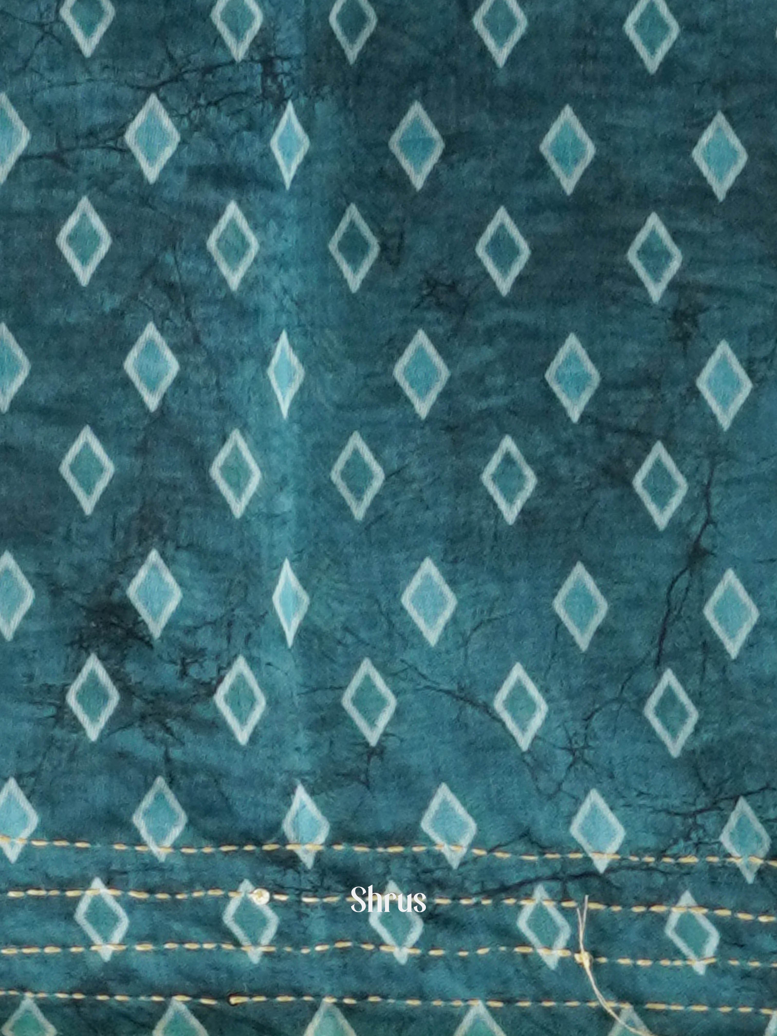 Lite Blue & Blue - Semi Kantha Saree - Shop on ShrusEternity.com