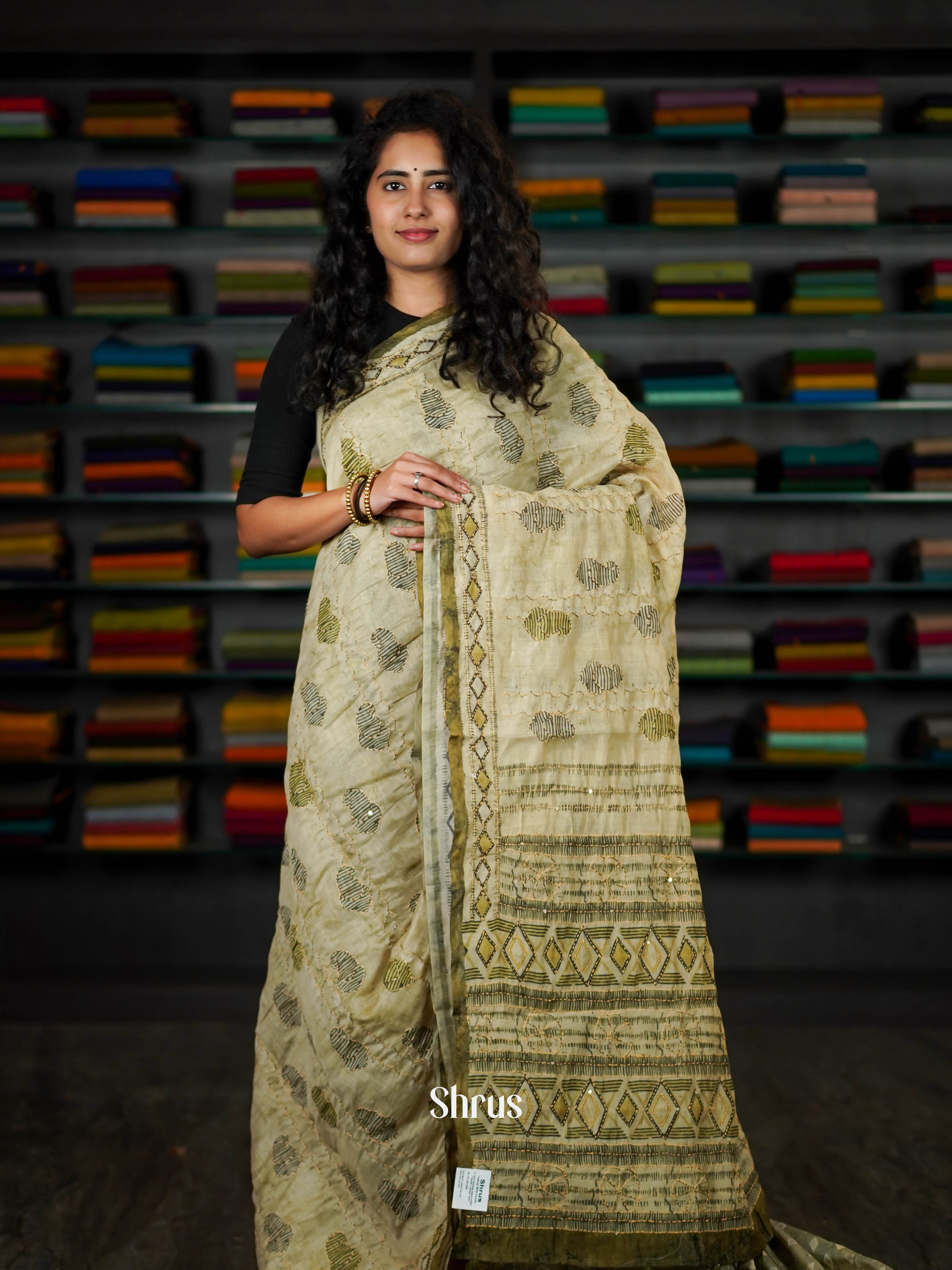 Light Green - Semi Kantha Saree - Shop on ShrusEternity.com