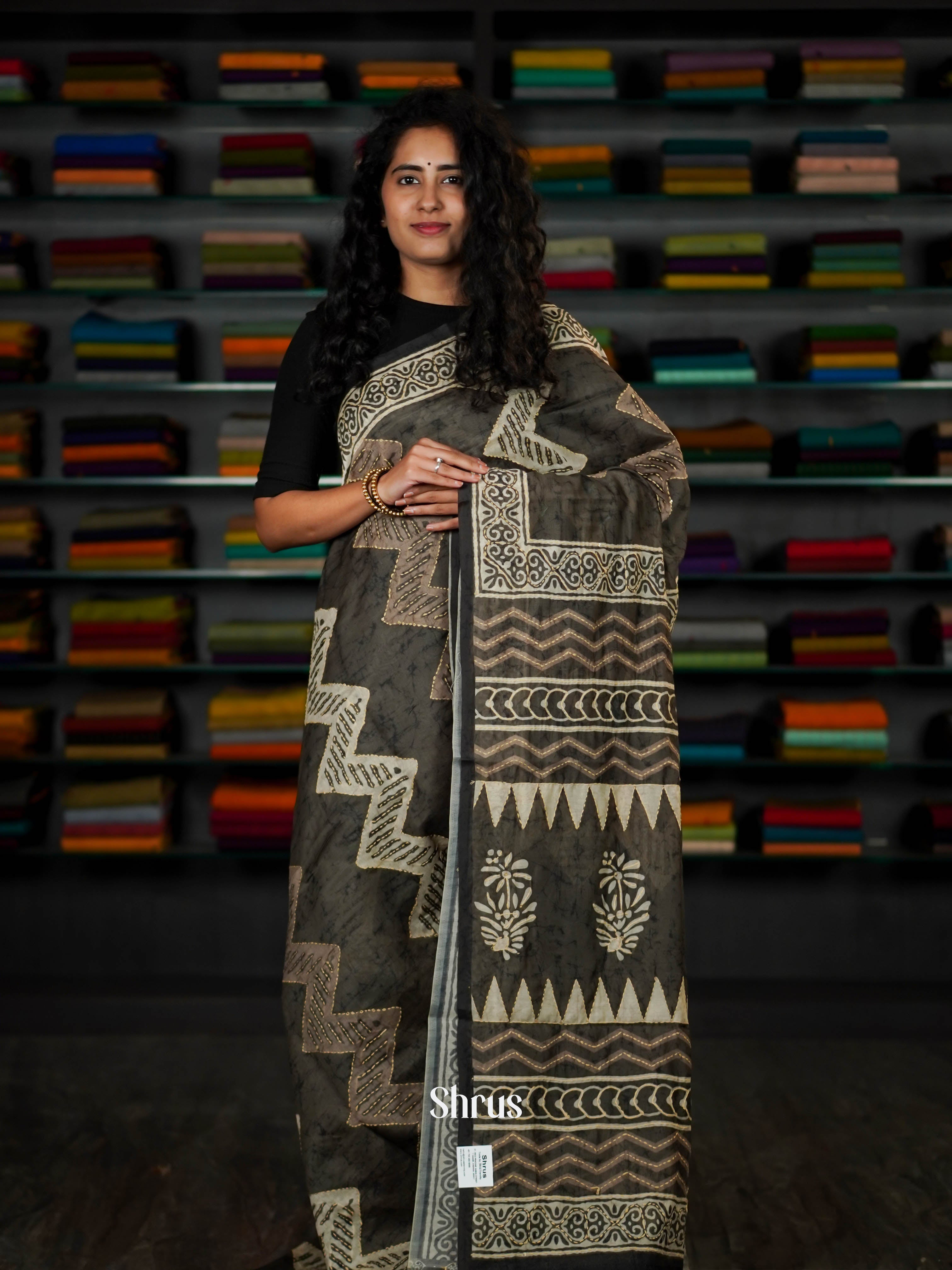Green - Semi Kantha Saree - Shop on ShrusEternity.com