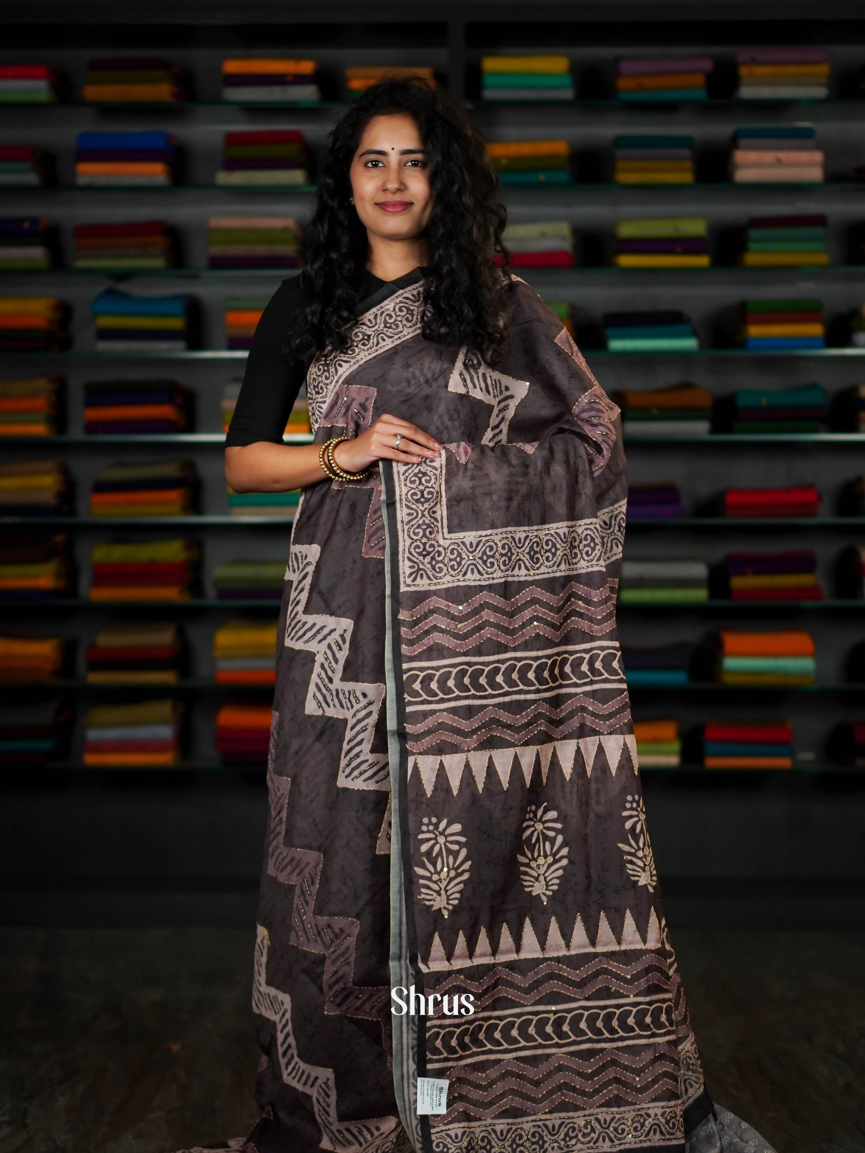Black - Semi Kantha Saree - Shop on ShrusEternity.com