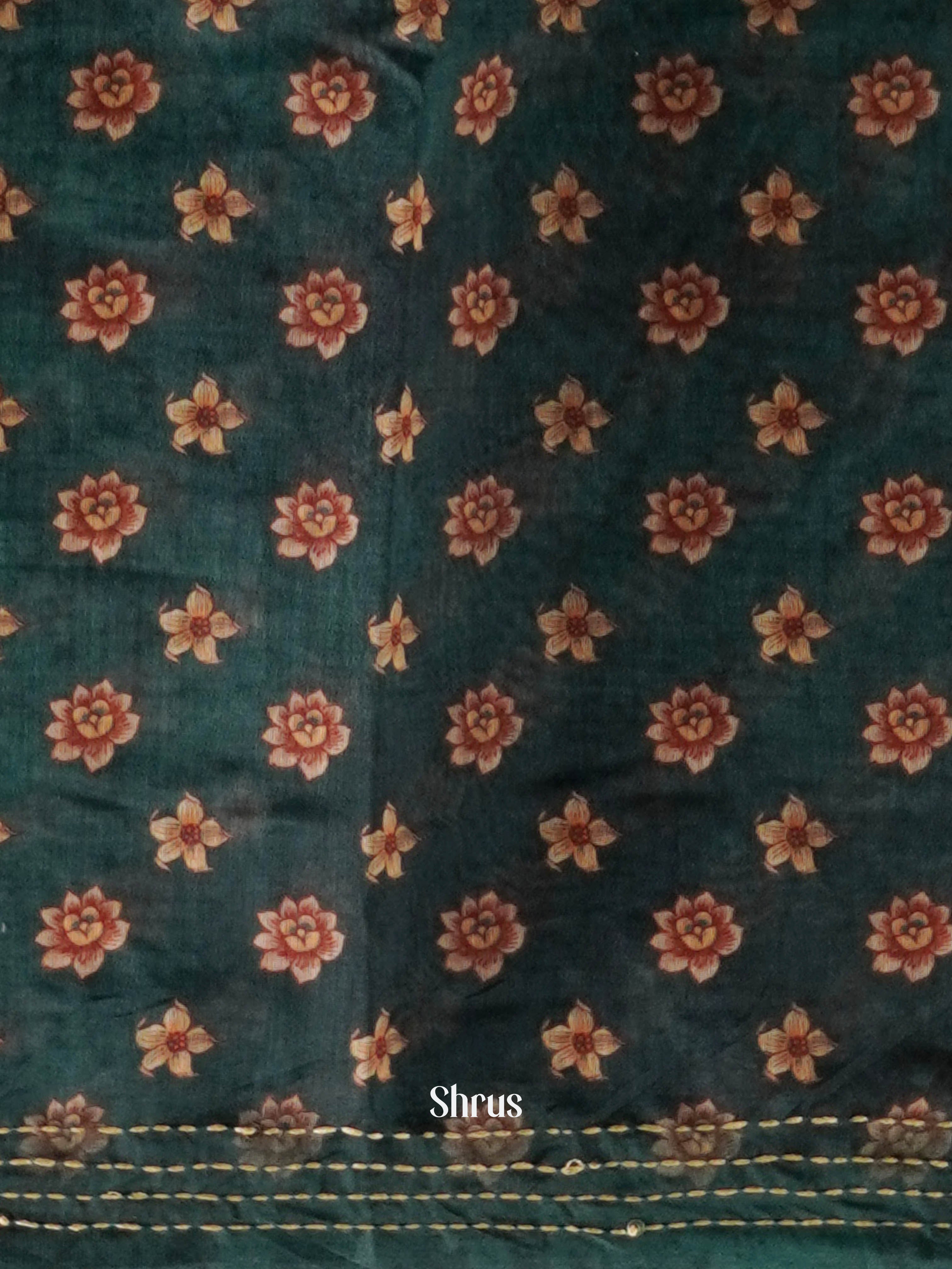 Green & Grey - Semi Kantha Saree - Shop on ShrusEternity.com