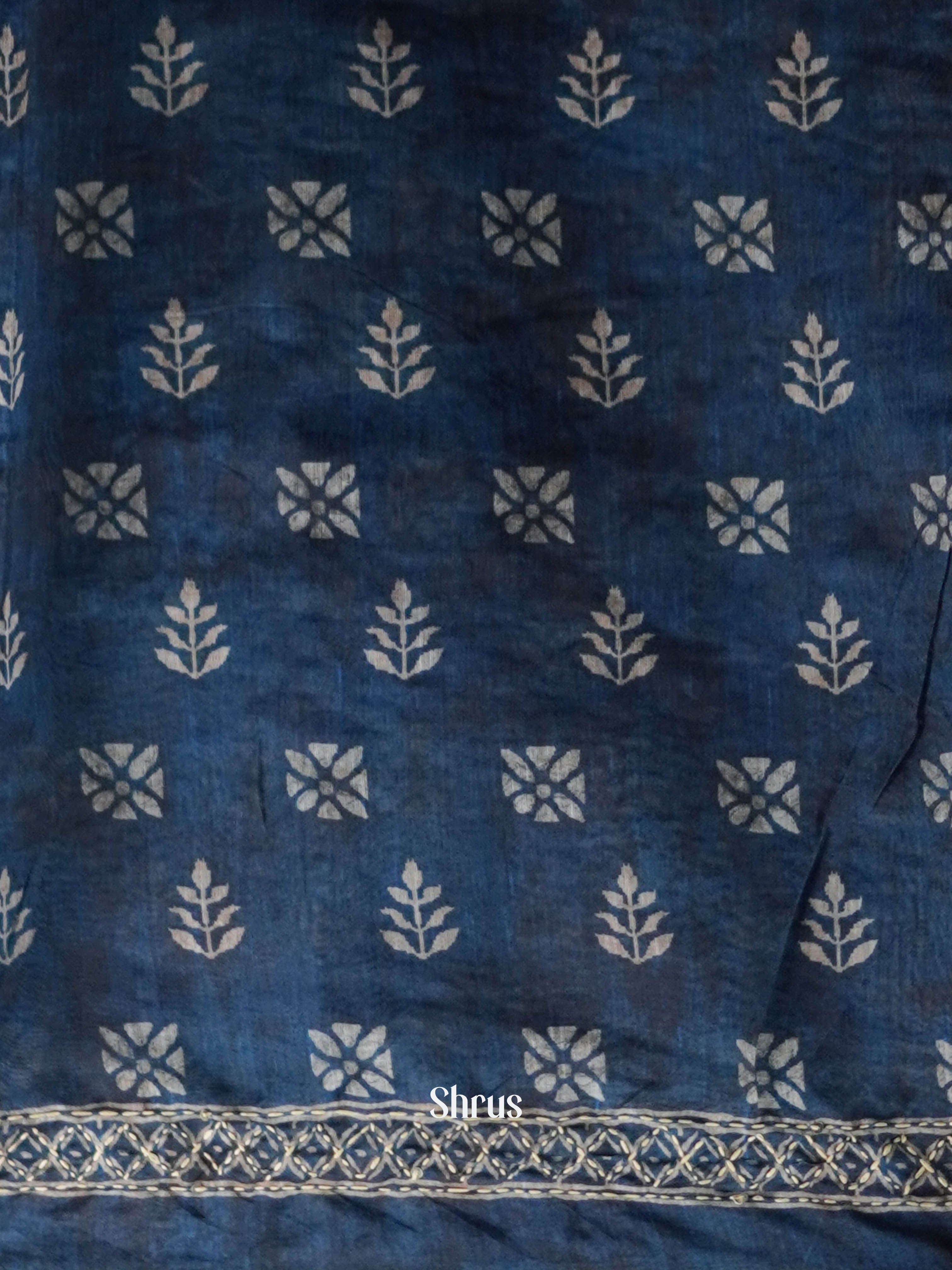 Blue - Semi Kantha Saree - Shop on ShrusEternity.com